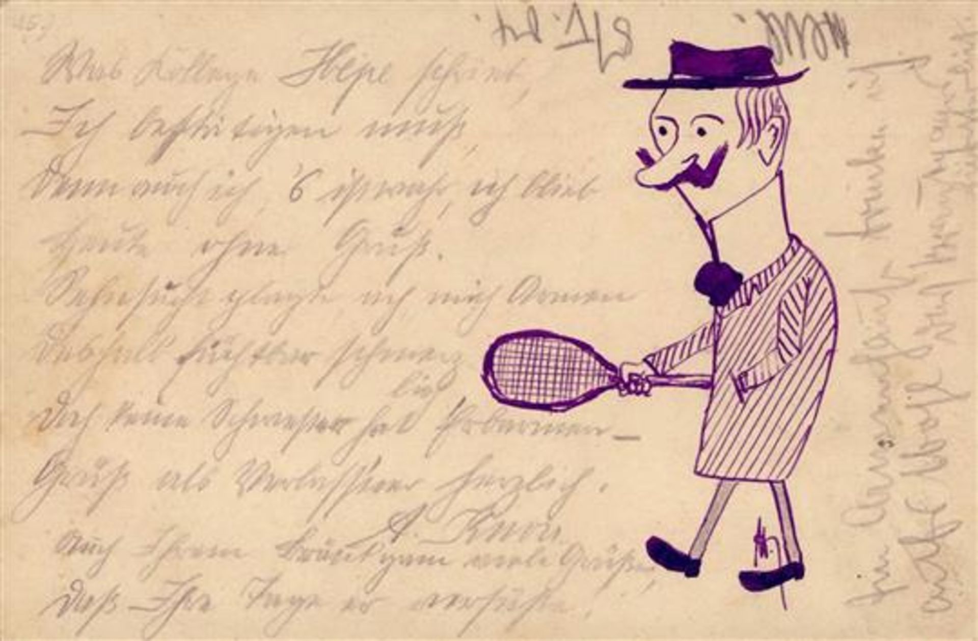 Handgemalt Tennis Künstlerkarte 1904 I-II