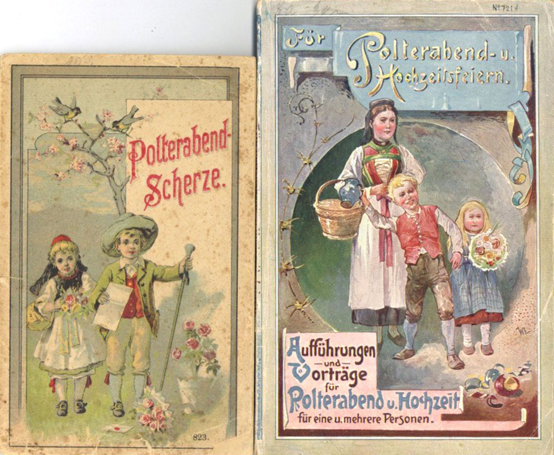 Buch Lot mit 2 Büchern Polterabend Scherze und Hochzeitsfeiern um 1880 II (kleine Einrisse,