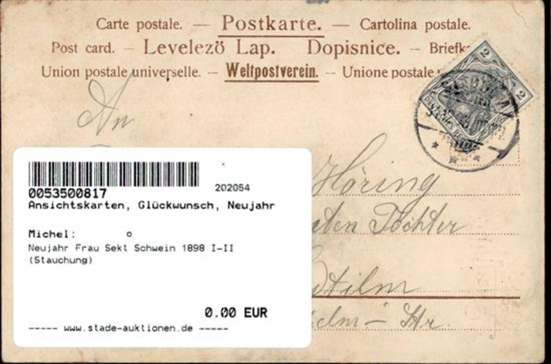 Neujahr Frau Sekt Schwein 1898 I-II (Stauchung) - Bild 2 aus 2