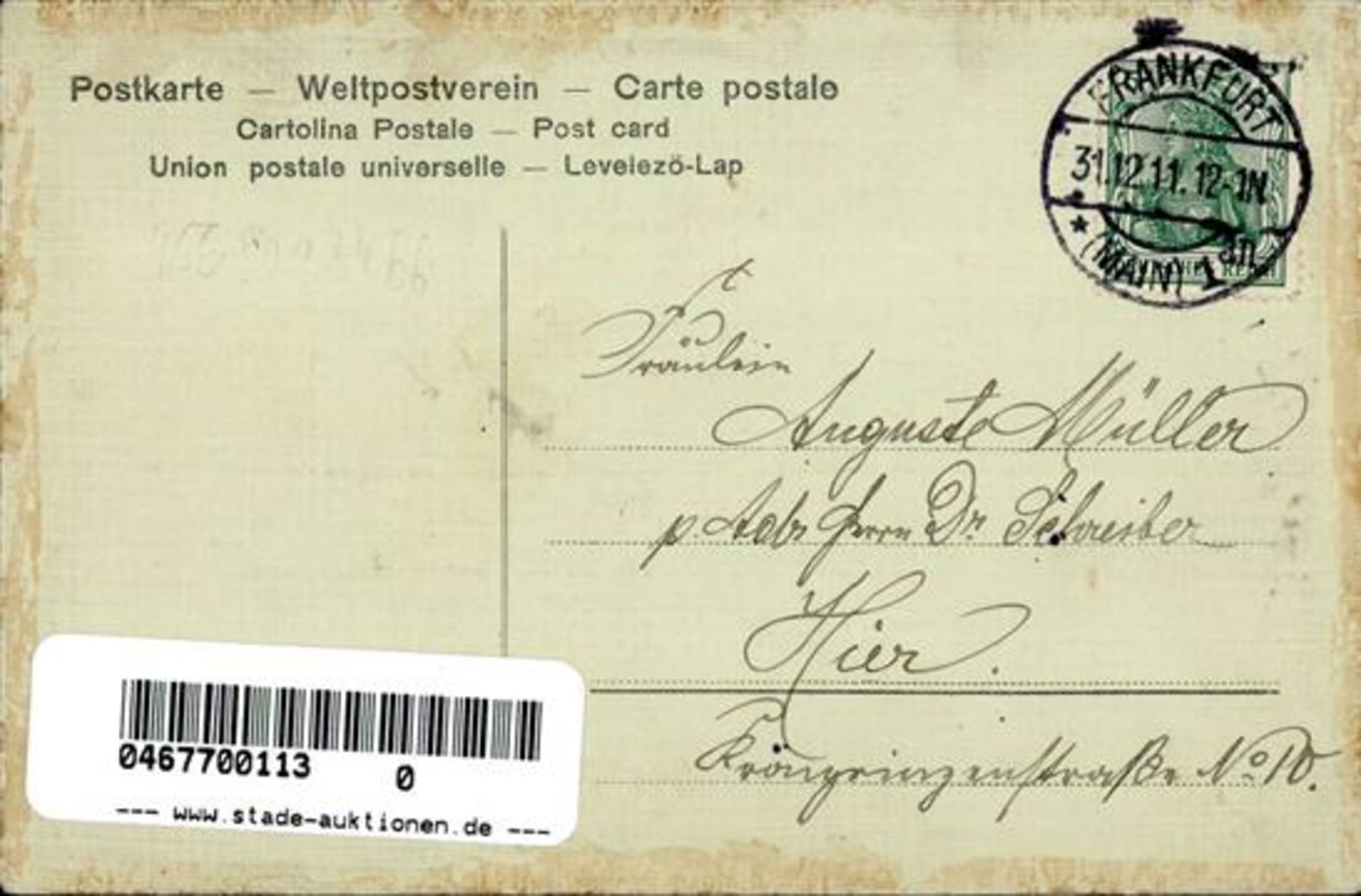 Handgemalt Neujahr sign. Hammer, Herm. Künstlerkarte 1911 I-II (fleckig) - Bild 2 aus 2