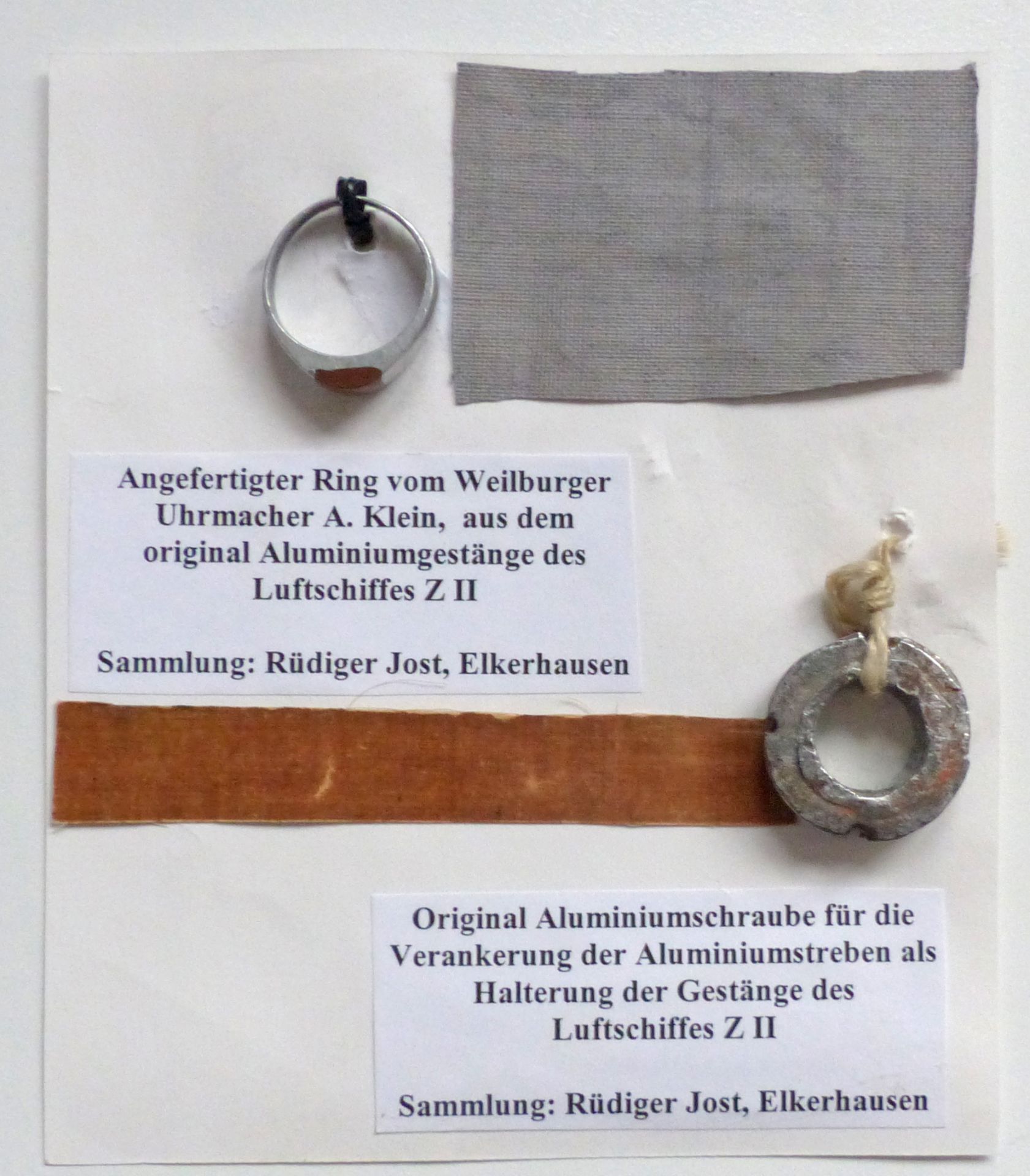 Zeppelin LZ 2 Lot mit 1 Aluminiumschraube und 1 Ring aus dem original Alugestänge hergestell vom