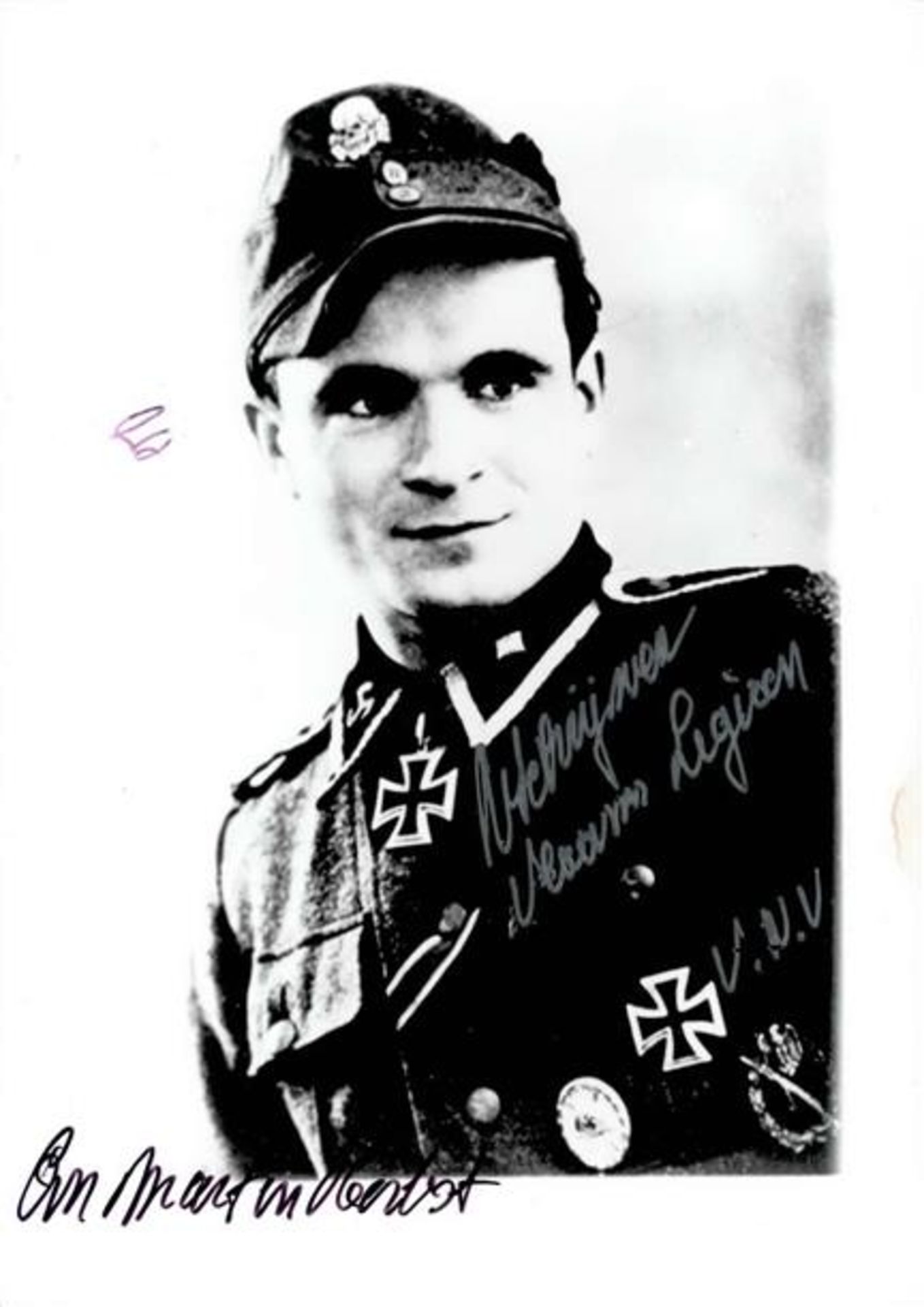 SS WK II Ritterkreuzträger Sturmmann Remy Schrijnen Foto 15,9 x 11 cm (Nachkrieg) mit Unterschrift