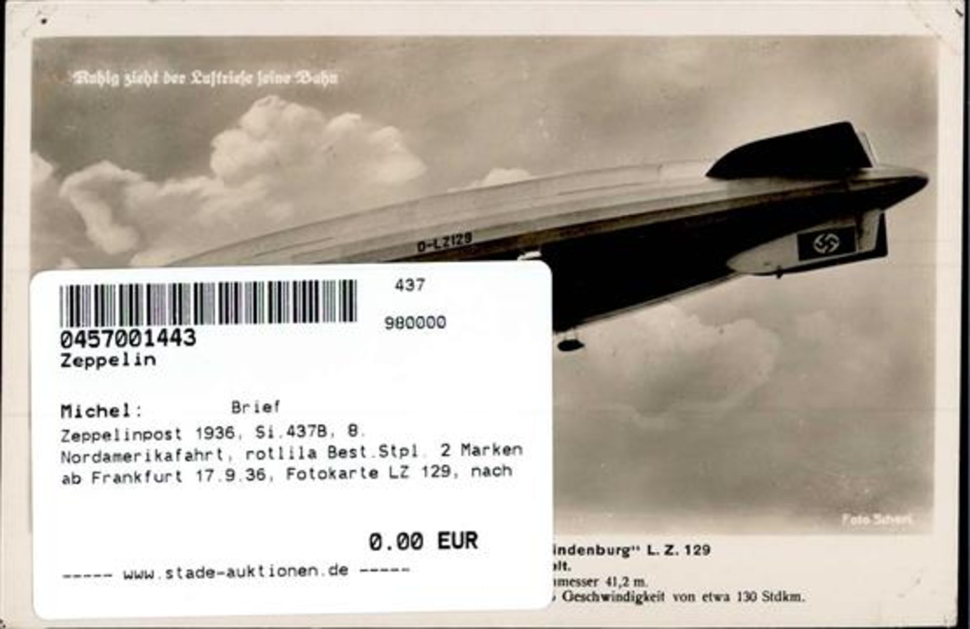 Zeppelinpost 1936, Si.437B, 8. Nordamerikafahrt, rotlila Best.Stpl. 2 Marken ab Frankfurt 17.9.36, - Bild 2 aus 2