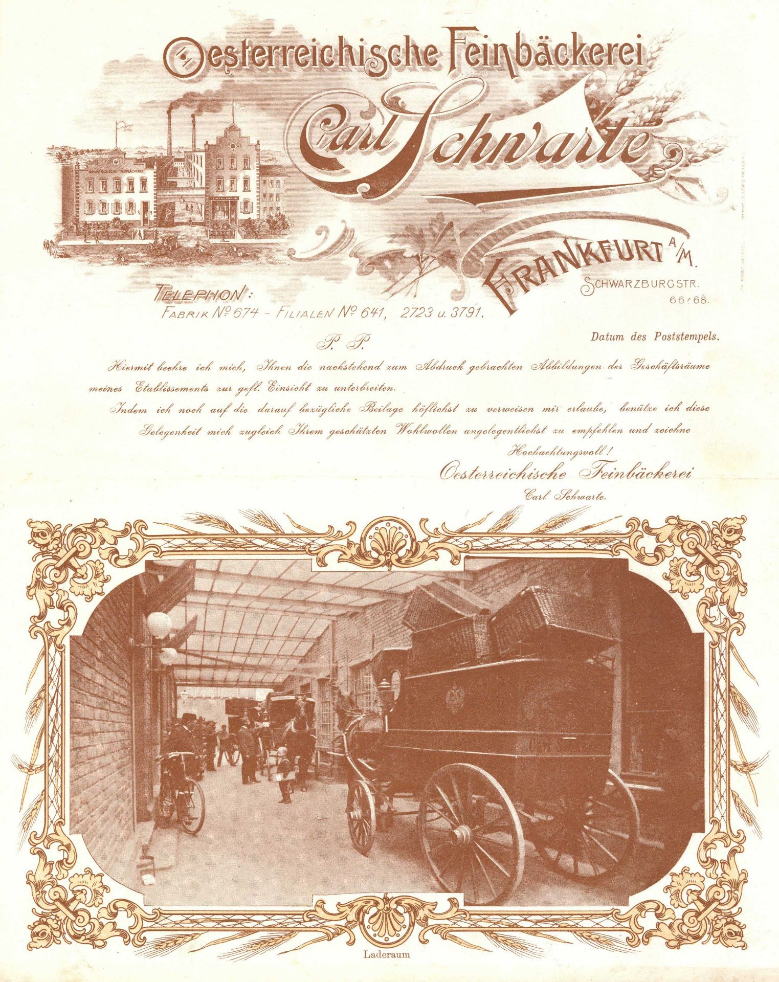 Werbung Frankfurt (6000) Oesterreichische Feinbäckerei Carl Schwarte Prospekt um 1910 mit vielen