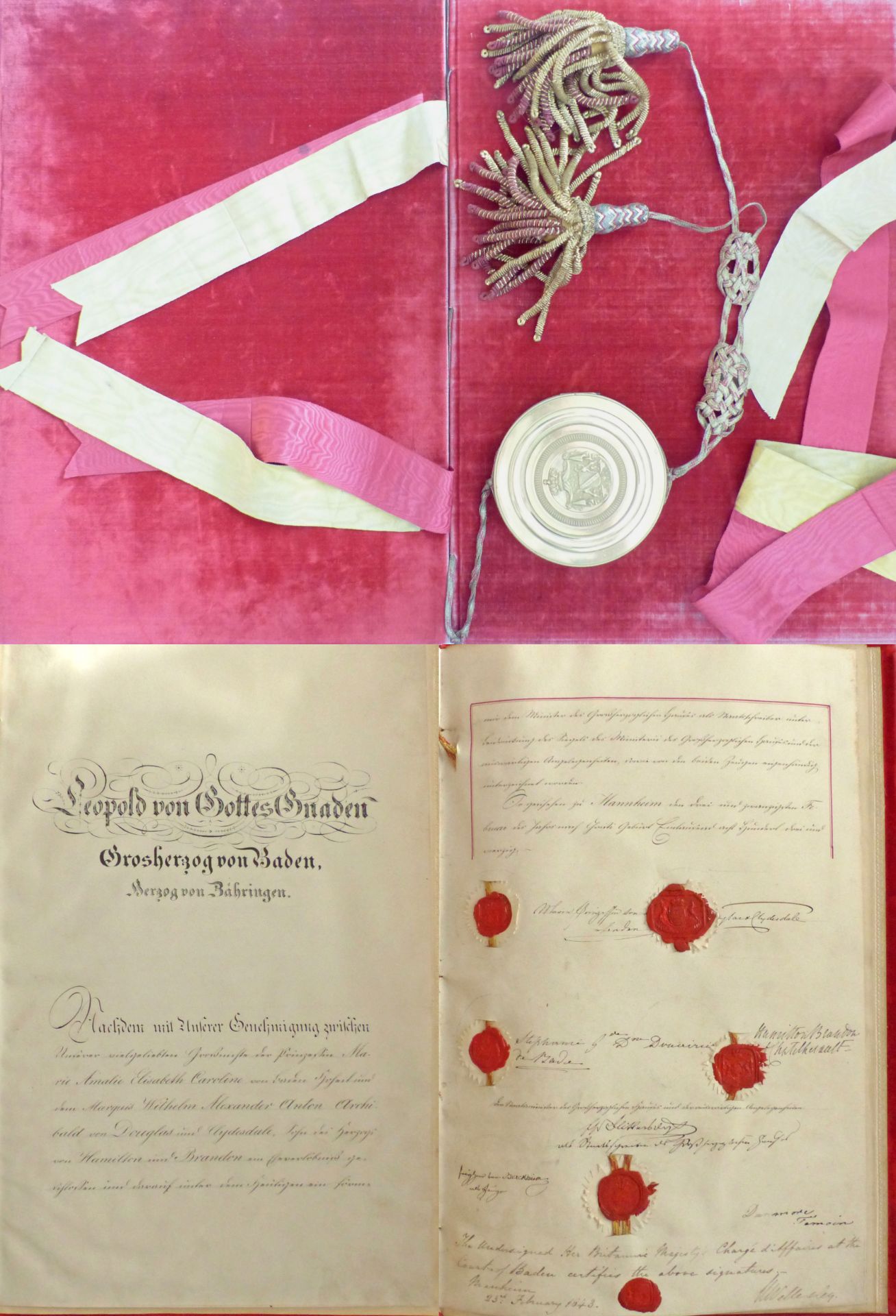Adel Baden Eheurkunde und Ehevertrag zur Hochzeit von Prinzessin Marie Amalie von Baden mit dem
