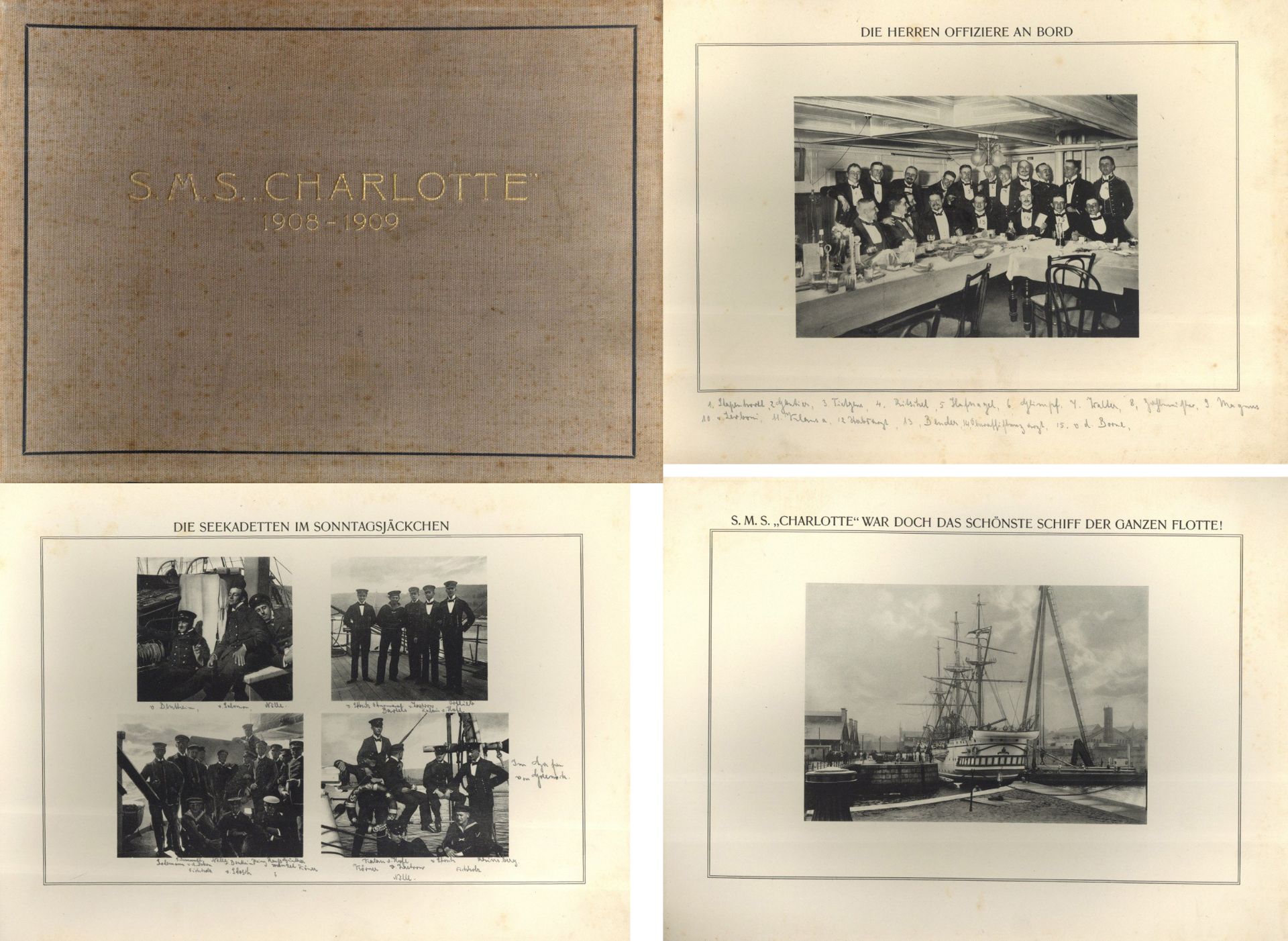 Marine SMS Charlotte Erinnerungsalbum 1908-09 für die Teilnehmer der letzten Reise circa 60 Seiten