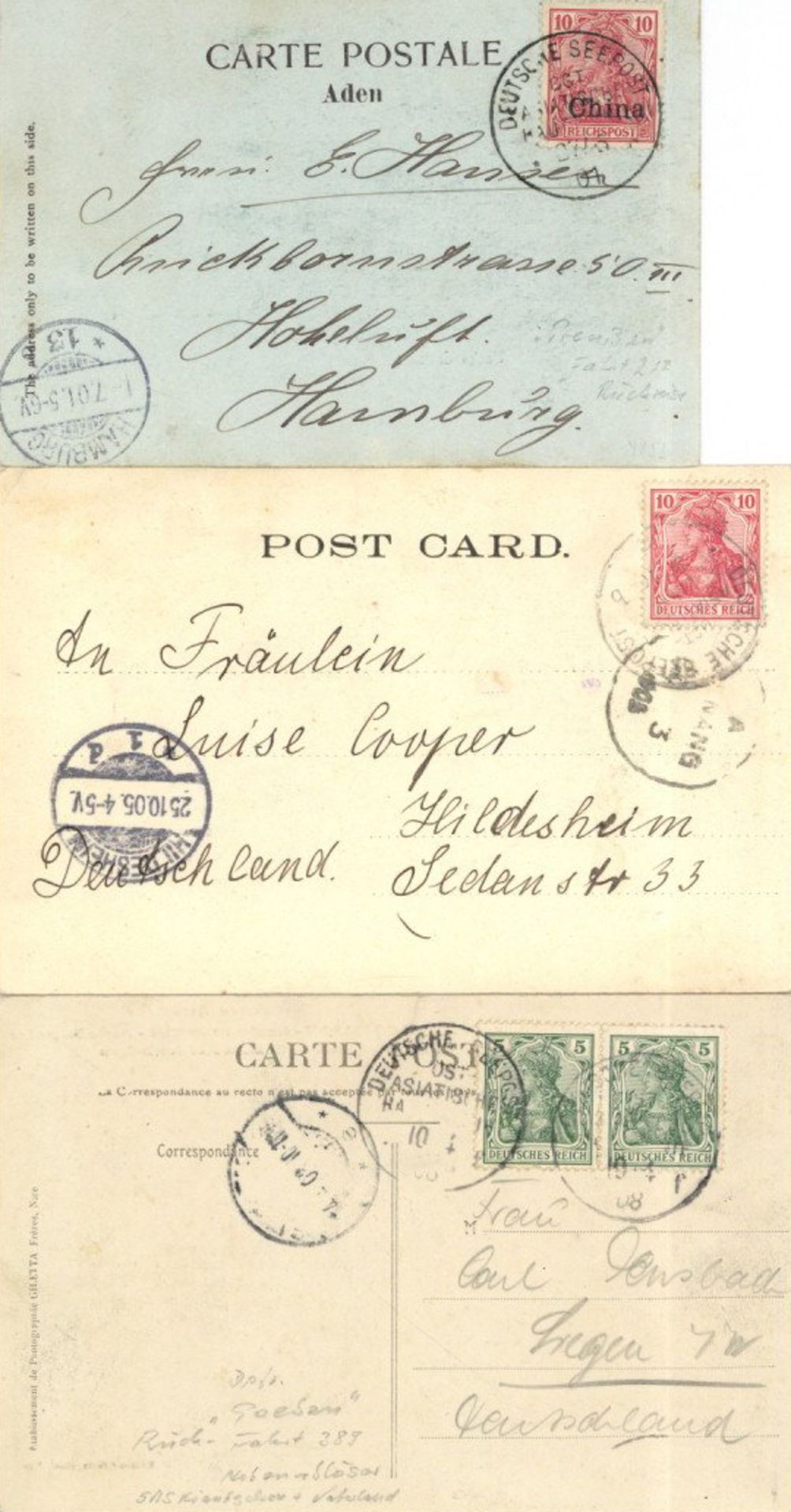 Marine Schiffspost 1890/1908 -DEUTSCHE SEEPOST- meist Ostasiatische Hauptlinie, 10 Karten/Briefe,