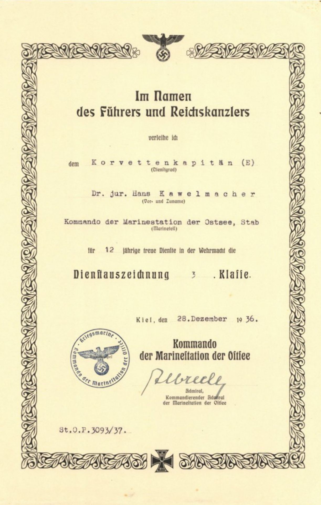 WK II Nachlass Dr. Kawelmacher Jurist und Fregattenkapitän mitverantwortlich für den Tod hunderter - Bild 33 aus 135