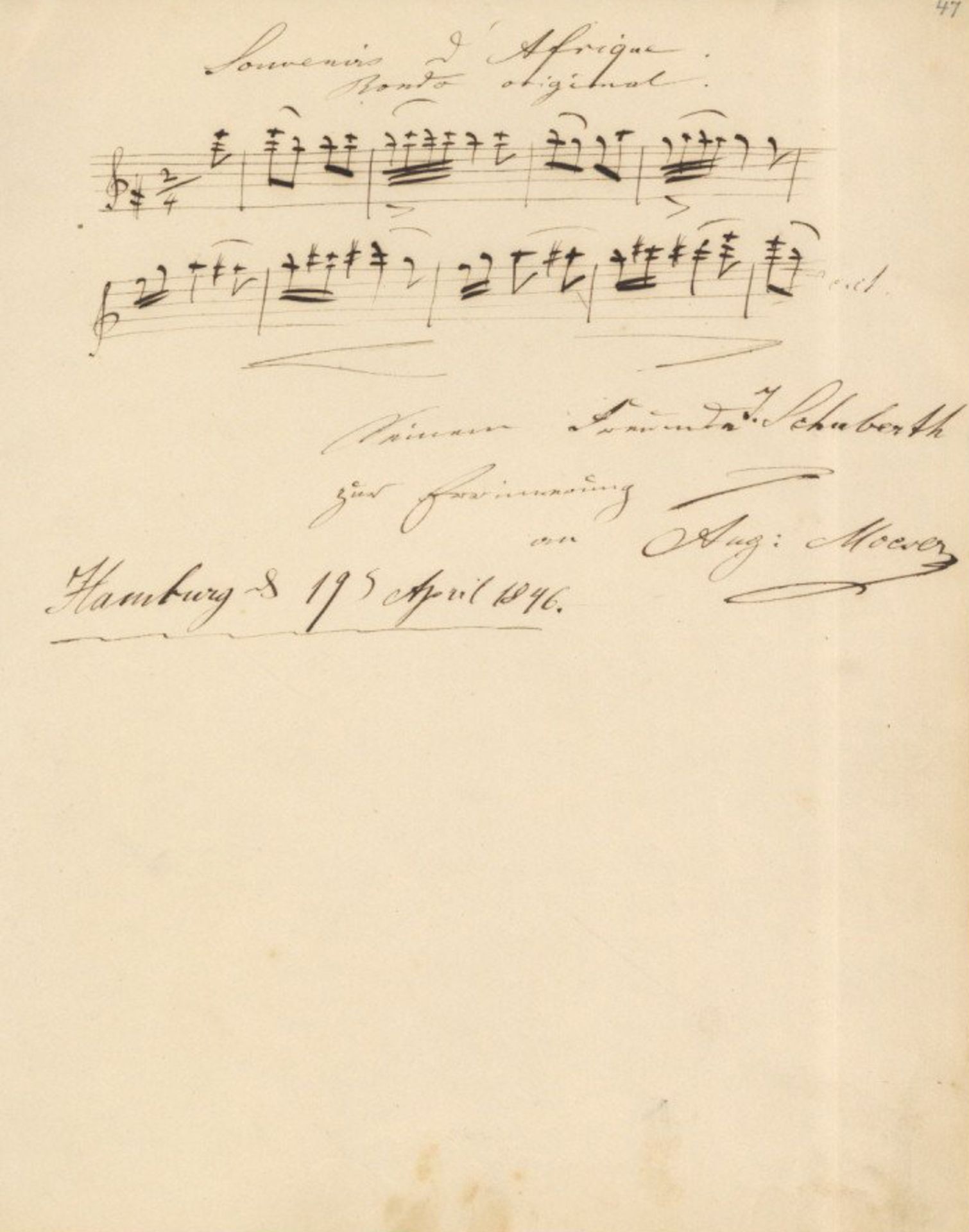 Möser, August (1825-1859) Violinist, Albumblatt mit eigenhändiger Incipit einer eigenen