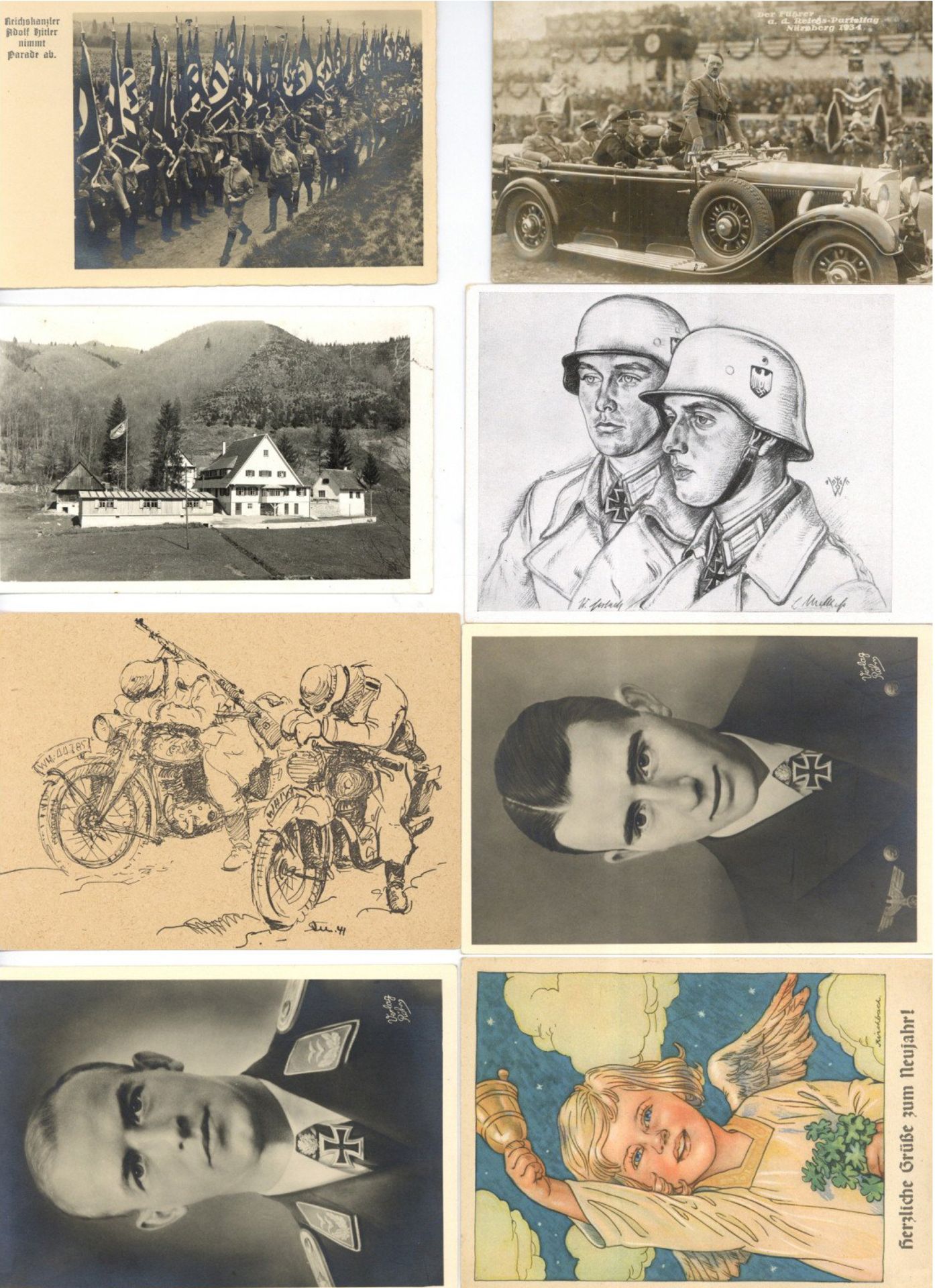 WK II Album mit circa 140 Ansichtskarten u.a. Propaganda Reichsparteitag WHW usw. sowe einigen Fotos