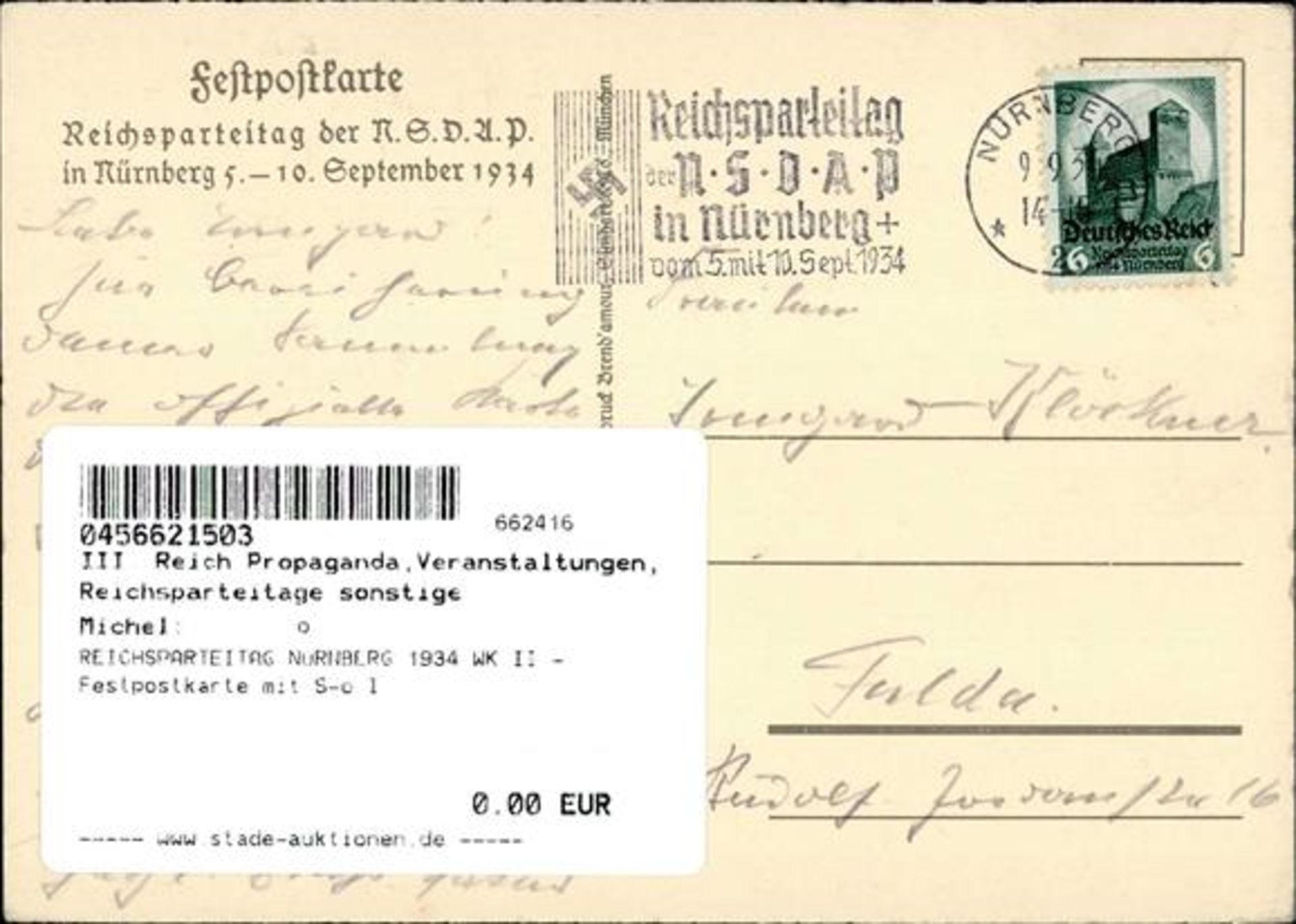 REICHSPARTEITAG NÜRNBERG 1934 WK II - Festpostkarte mit S-o I - Bild 2 aus 2