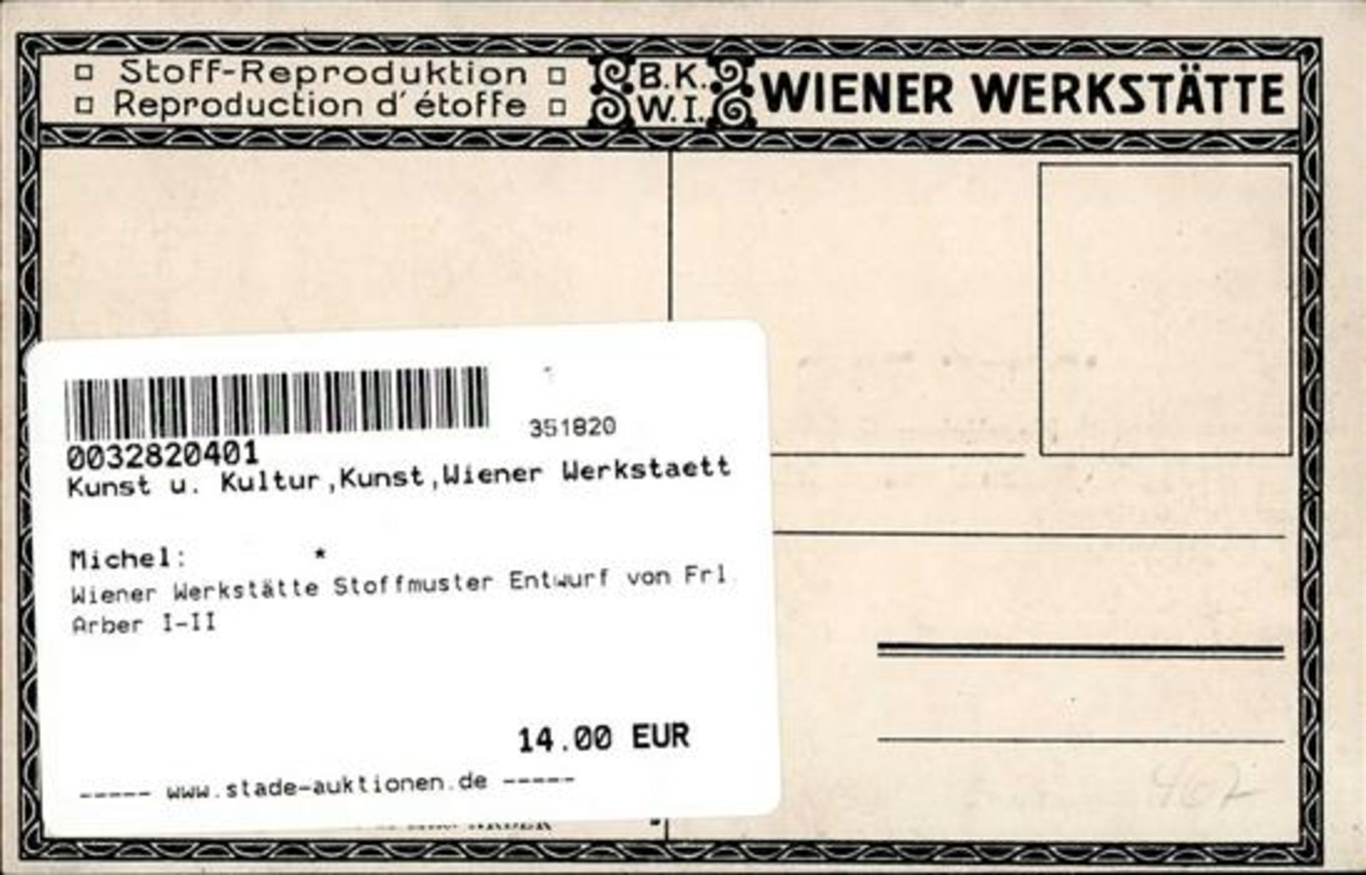 Wiener Werkstätte Stoffmuster Entwurf von Frl. Arber I-II - Bild 2 aus 2