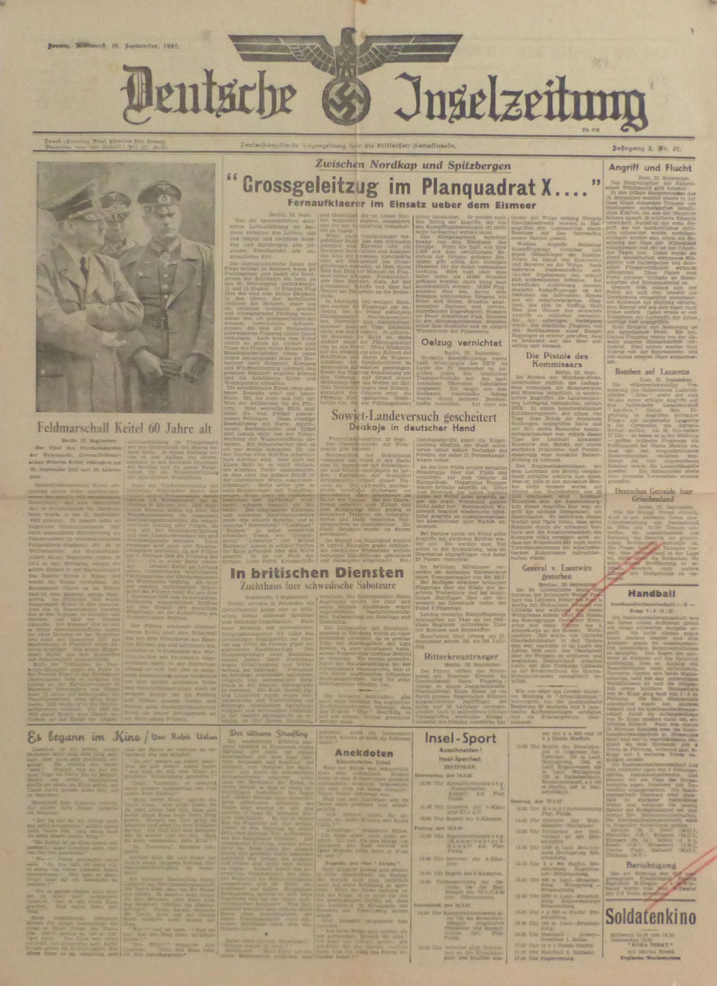 Buch WK II Deutsche Inselzeitung Tageszeitung für die briischen Kanalinseln 1942 Sprache Deutsch