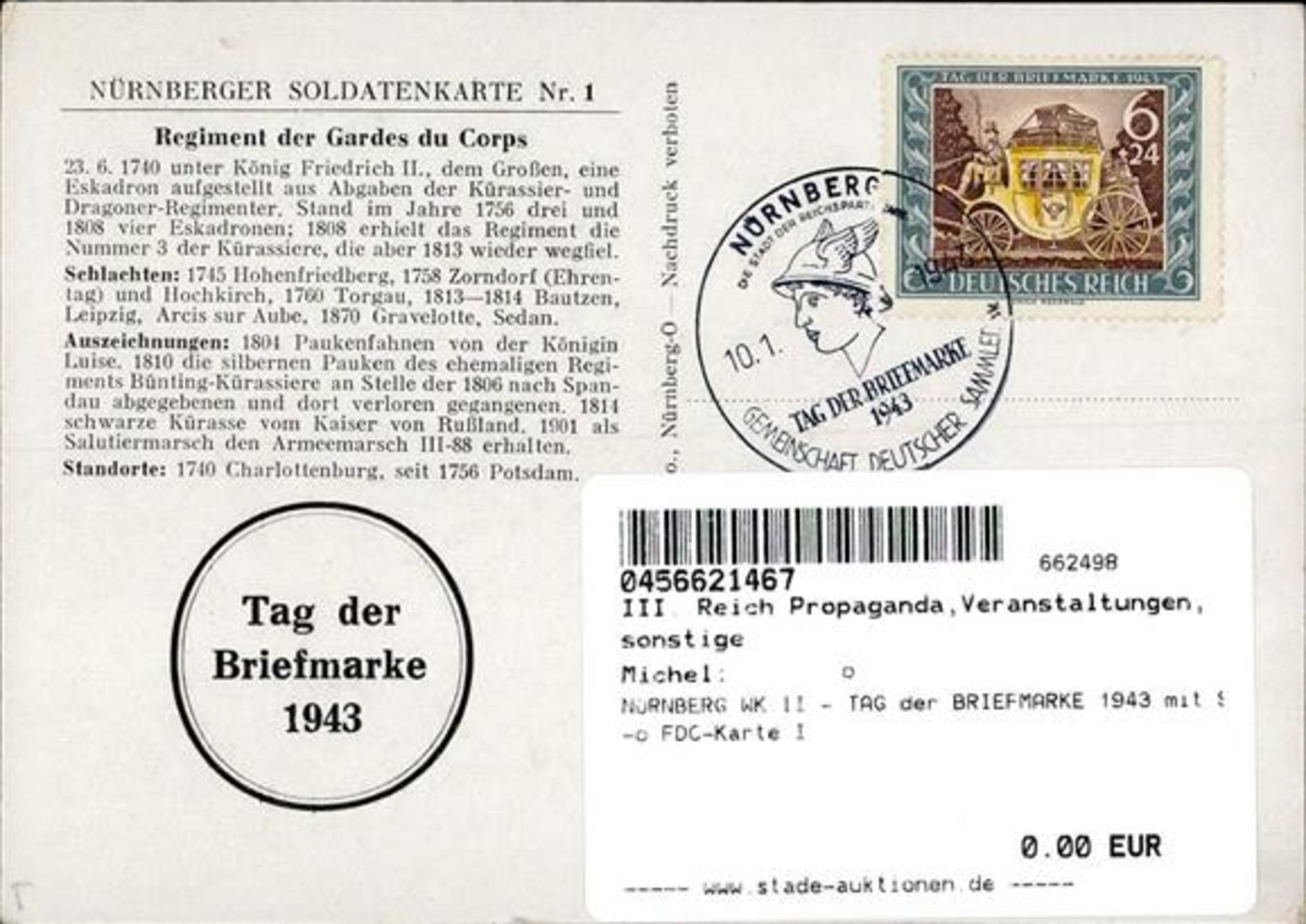 NÜRNBERG WK II - TAG der BRIEFMARKE 1943 mit S-o FDC-Karte I - Bild 2 aus 2