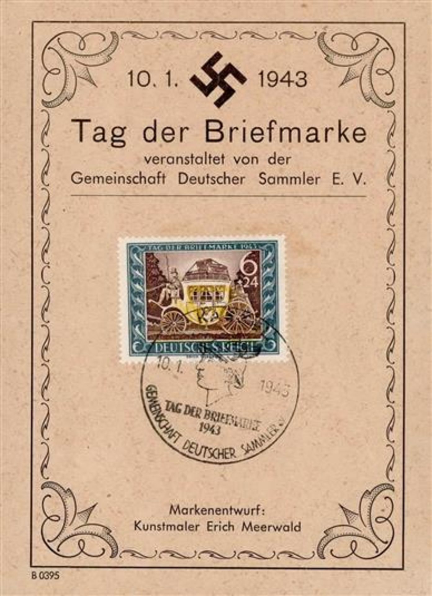 NS-GEDENKBLATT WK II - TAG der BRIEFMARKE 10.1.1943 mit S-o Kassel und So-Marke I
