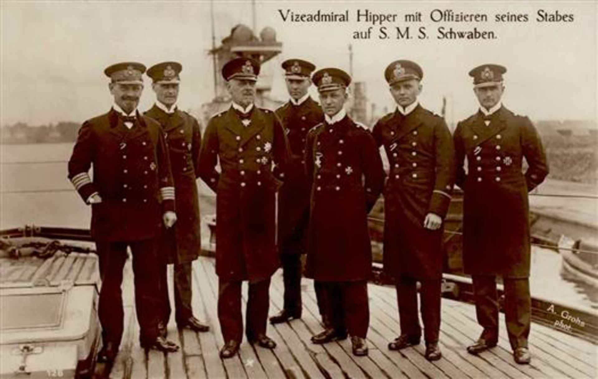 Marine WK I SMS Schwaben Vizeadmiral Hipper und Offiziere Foto AK 1917 I-II