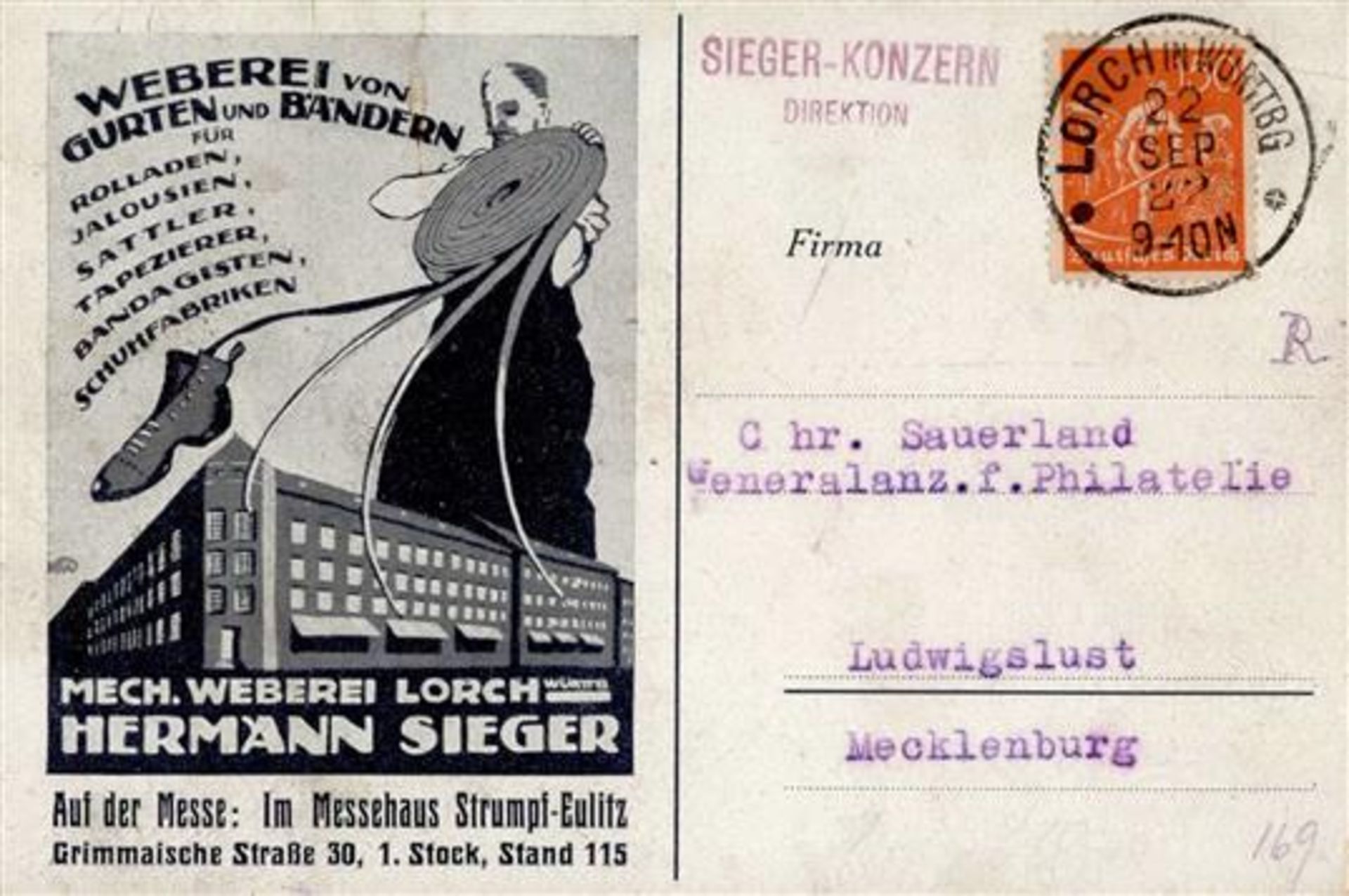 LORCH - Mech. WEBEREI Hermann Sieger Lorch mit Autogramm I-II