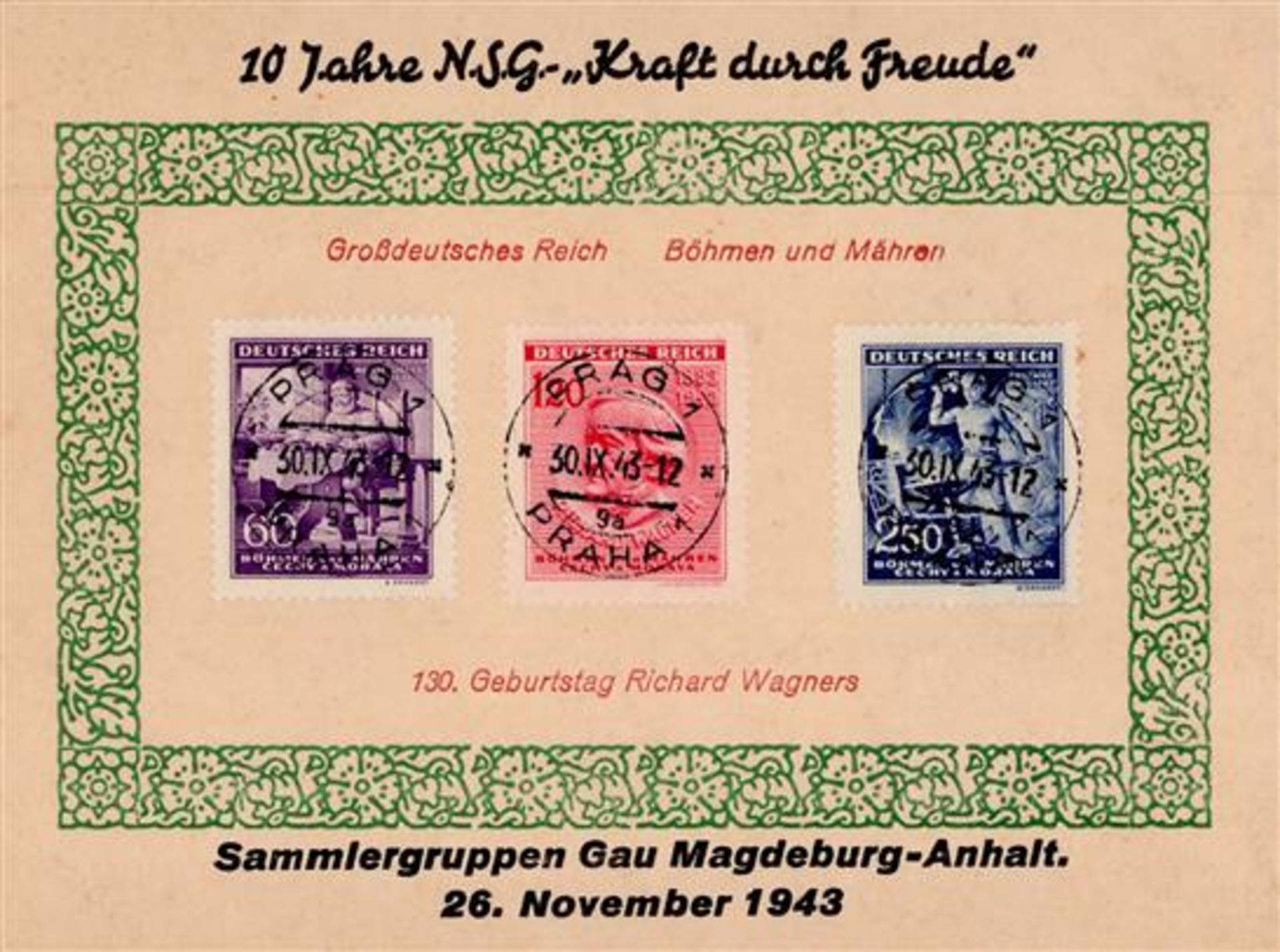 NS-GEDENKBLATT WK II - 10 Jahre NSG-KRAFT DURCH FREUDE Gau Magdeburg-Anhalt 26.1.1943 I