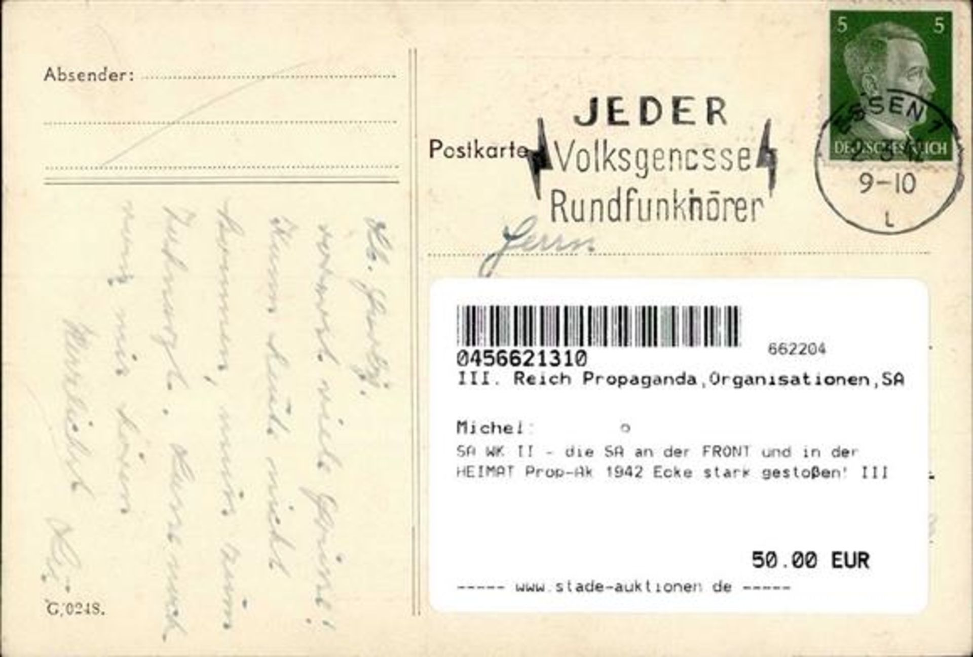 SA WK II - DEUTSCHER MORGEN SA-Prop-Ak 1933 Künstlerkarte swign. Walther Gasch Ecke gestoßen II - Bild 2 aus 2