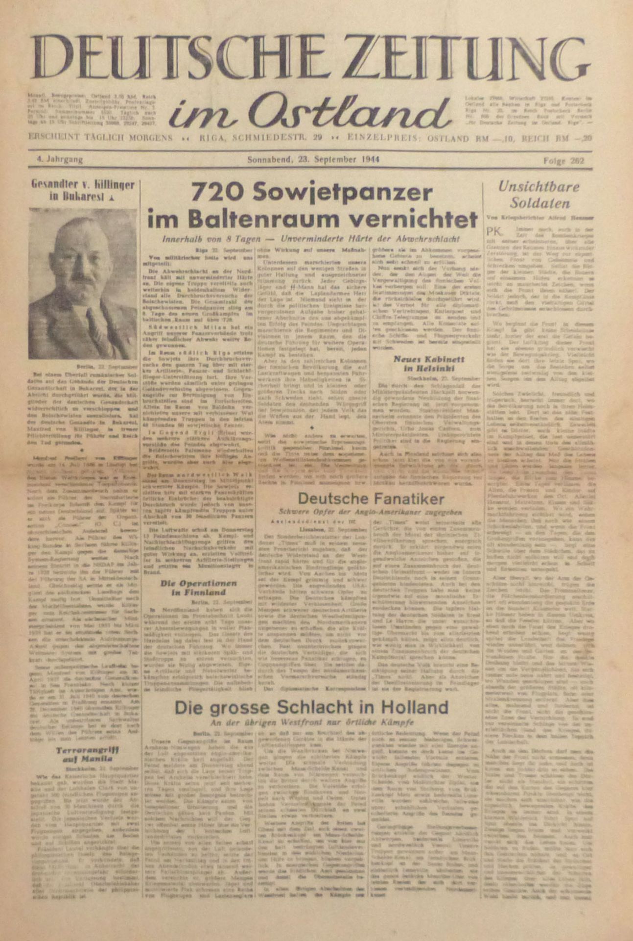 Buch WK II Deutsche Zeitung im Ostland täglich Deutsche Verlags und Druck Gesellschaft Sept. 1944 II