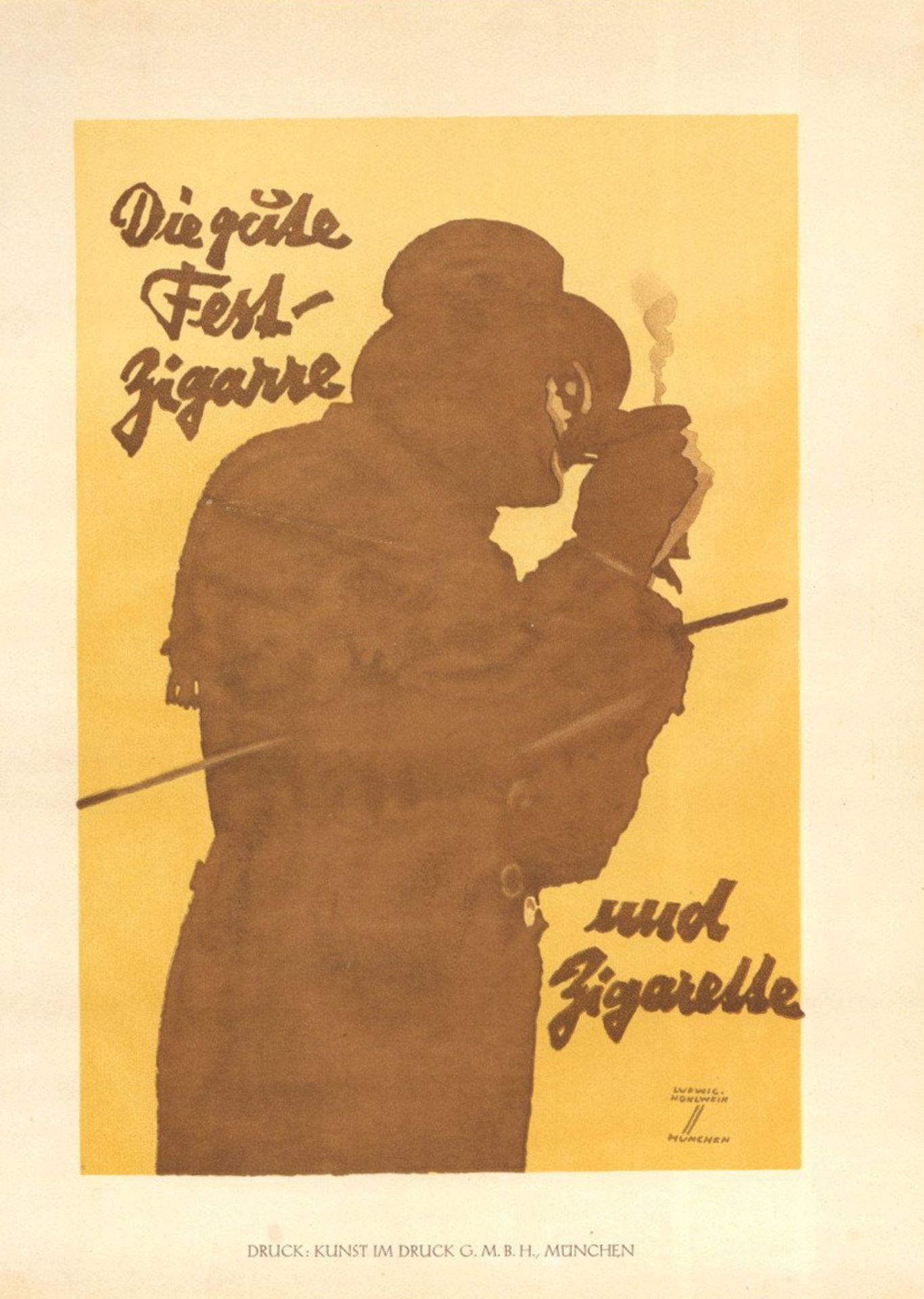 Hohlwein, Ludwig Die gute Fest Zigarre und Zigarette Plakat ca. 22 x 30 cm I-II (fleckig)