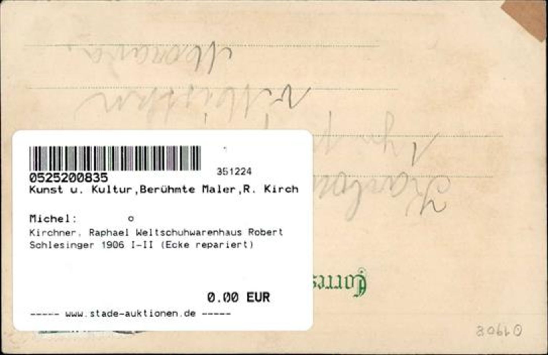 Kirchner, Raphael Weltschuhwarenhaus Robert Schlesinger 1906 I-II (Ecke repariert) - Bild 2 aus 2