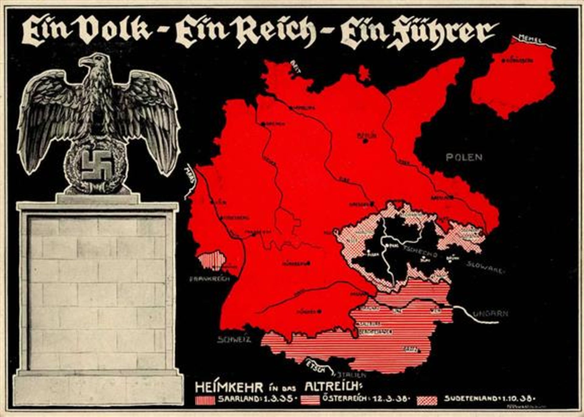 NS-LANDKARTE WK II - Das DEUTSCHE REICH seit dem 13.März 1938 Das Deutschland Adolf Hitlers wird