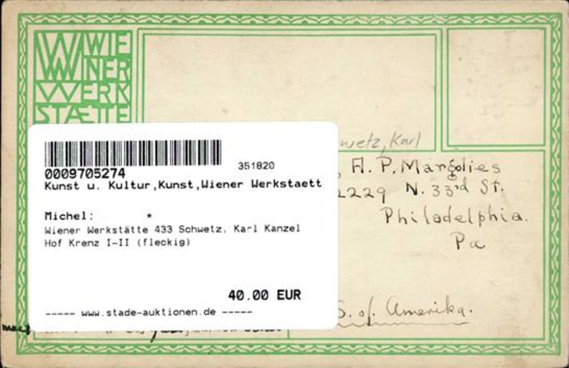 Wiener Werkstätte 433 Schwetz, Karl Kanzel Hof Krenz I-II (fleckig) - Bild 2 aus 2