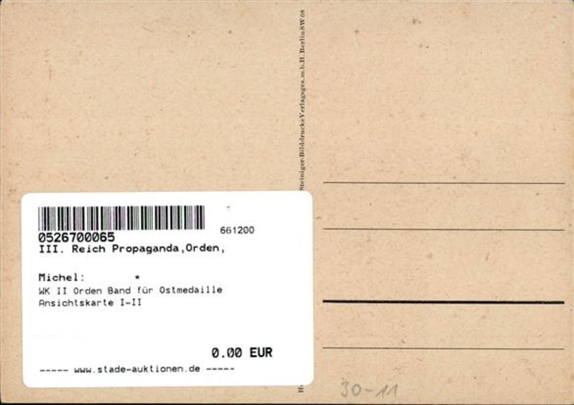 WK II Orden Band für Ostmedaille Ansichtskarte I-II - Bild 2 aus 2