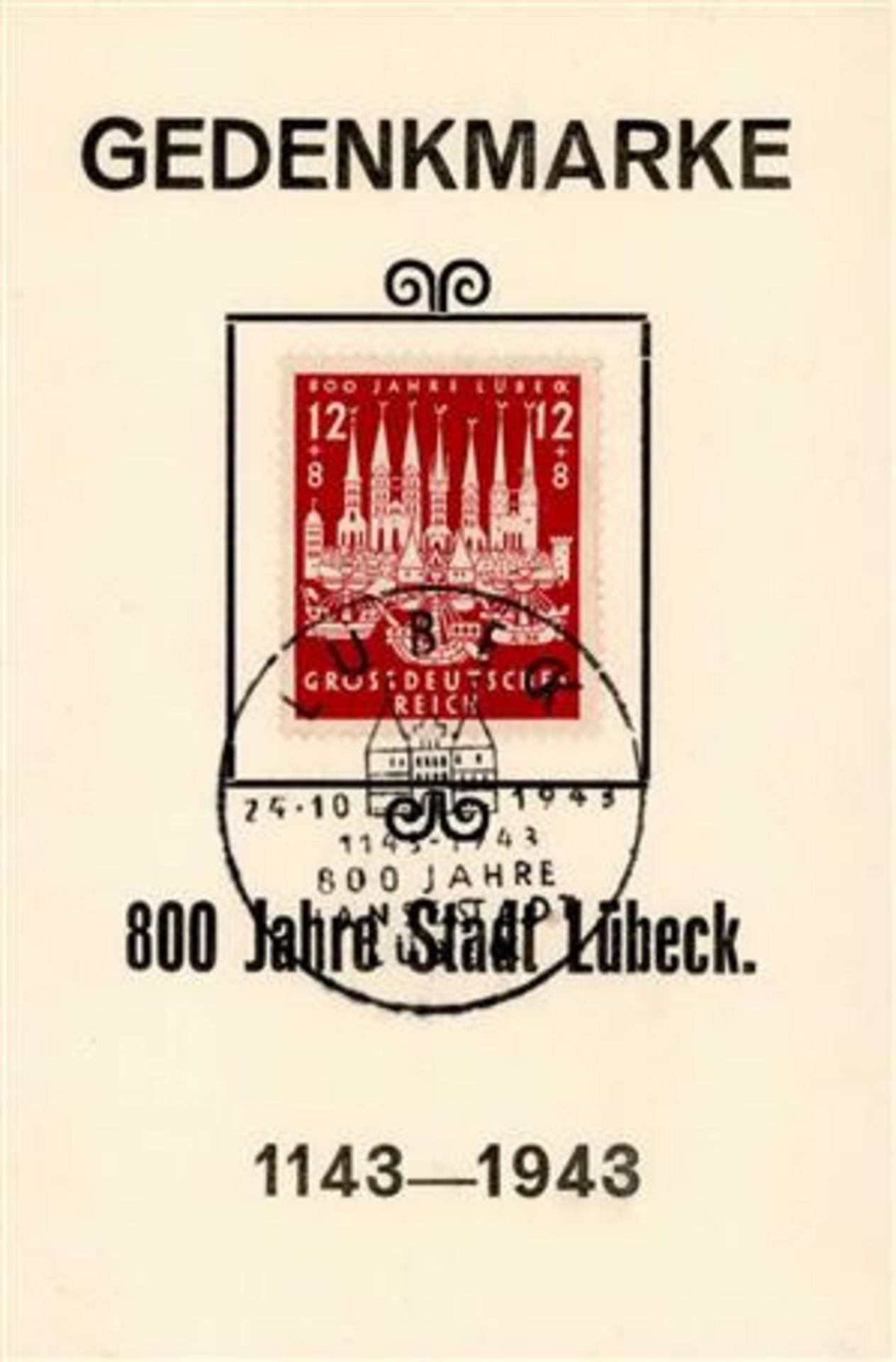 NS-GEDENKBLATT WK II - 800 Jahre Stadt LÜBECK 1943 - FDC I