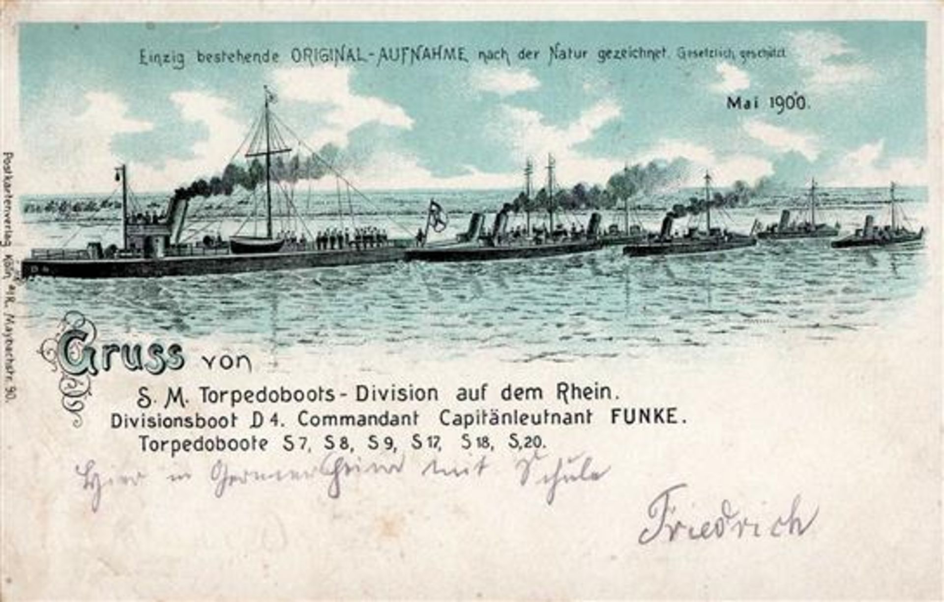 Schiff SM Torpedoboots Division auf dem Rhein Mai 1900 I-II