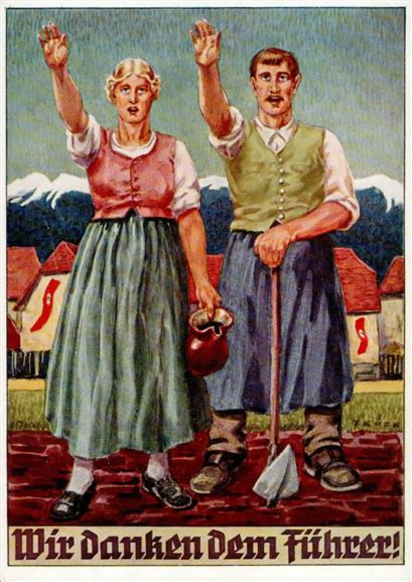 Propaganda WK II - SUDETENLAND-BEFREIUNG 1938 Karte 3 - Wir Danken dem Führer! sign. Künstlerkarte