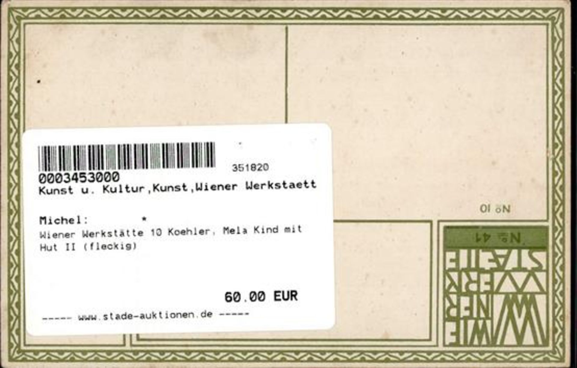 Wiener Werkstätte 10 Koehler, Mela Kind mit Hut II (fleckig) - Image 2 of 2