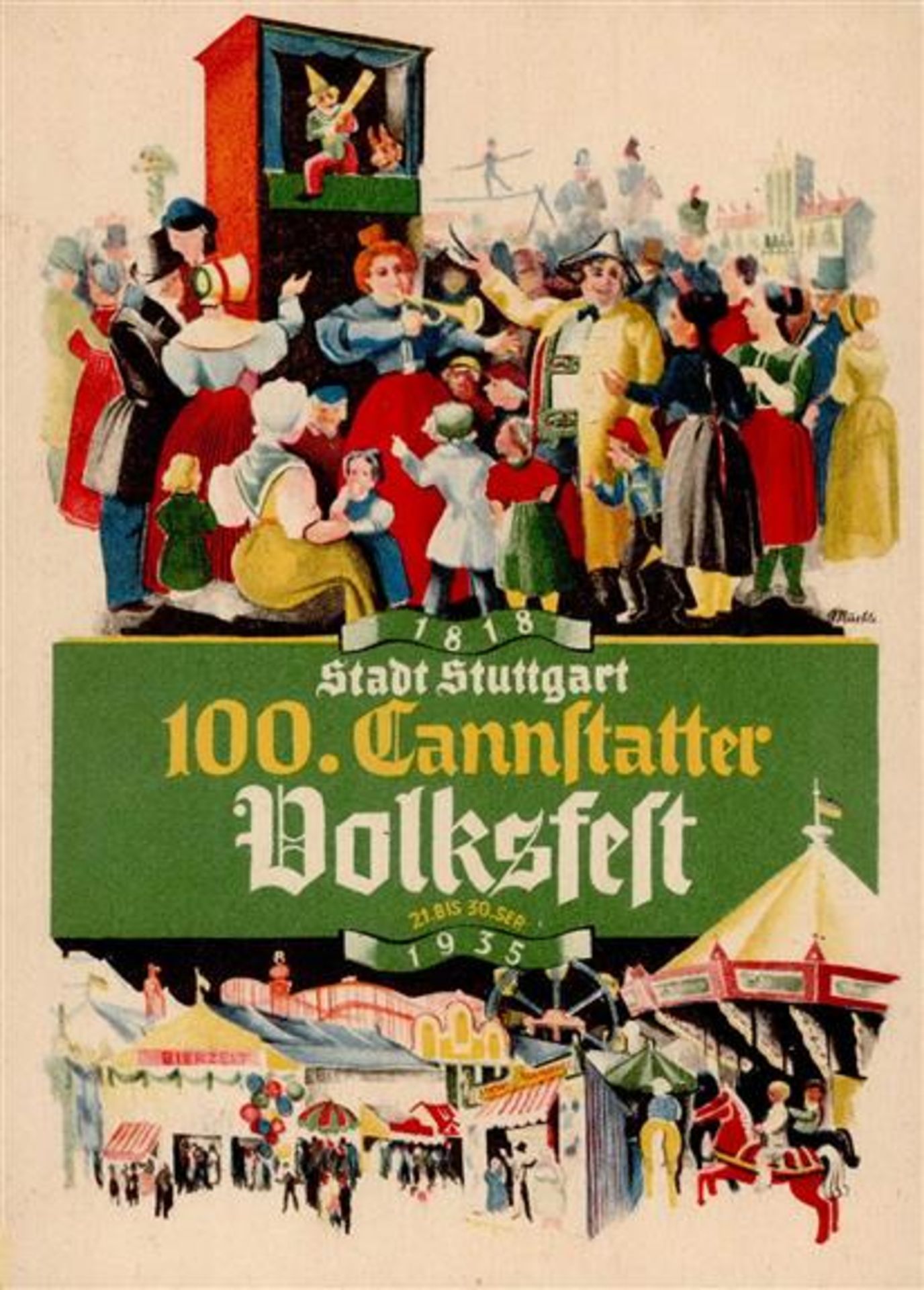 STUTTGART WK II - 100. CANNSTATTER VOLKSFEST 1935 sign. Künstlerkarte I-II