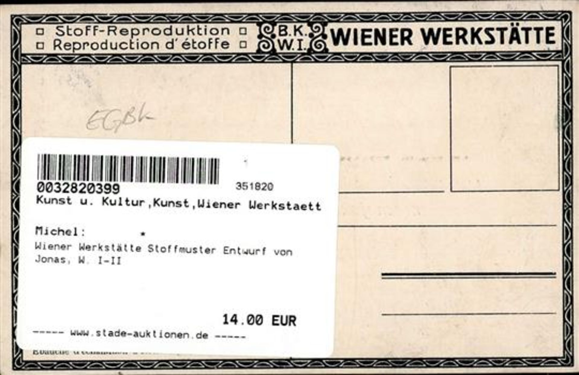 Wiener Werkstätte Stoffmuster Entwurf von Jonas, W. I-II - Bild 2 aus 2