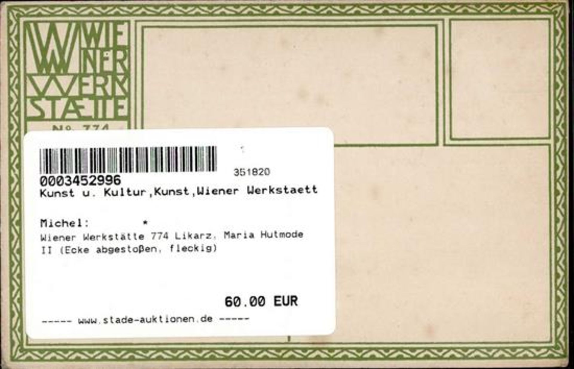 Wiener Werkstätte 774 Likarz, Maria Hutmode II (Ecke abgestoßen, fleckig) - Bild 2 aus 2