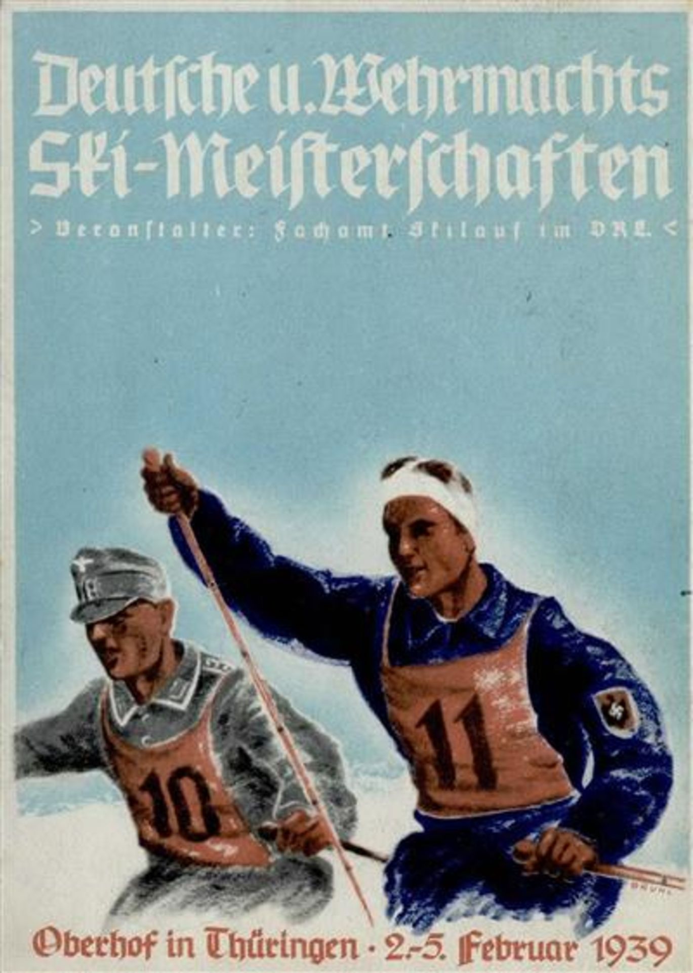 OBERHOF,Thür. WK II - DEUTSCHE WEHRMACHTS-SKIMEISTERSCHAFTEN 1939 Künstlerkarte sign. Gruhl I