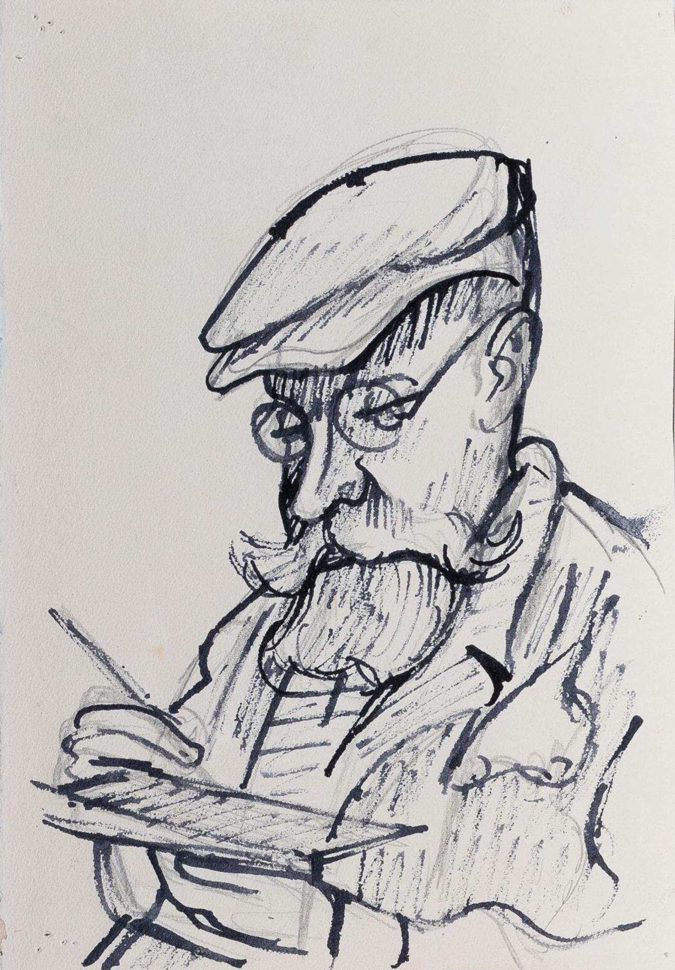 Emil Maetzel (Cuxhaven 1877 - Hamburg 1955). Selbst beim Zeichnen.