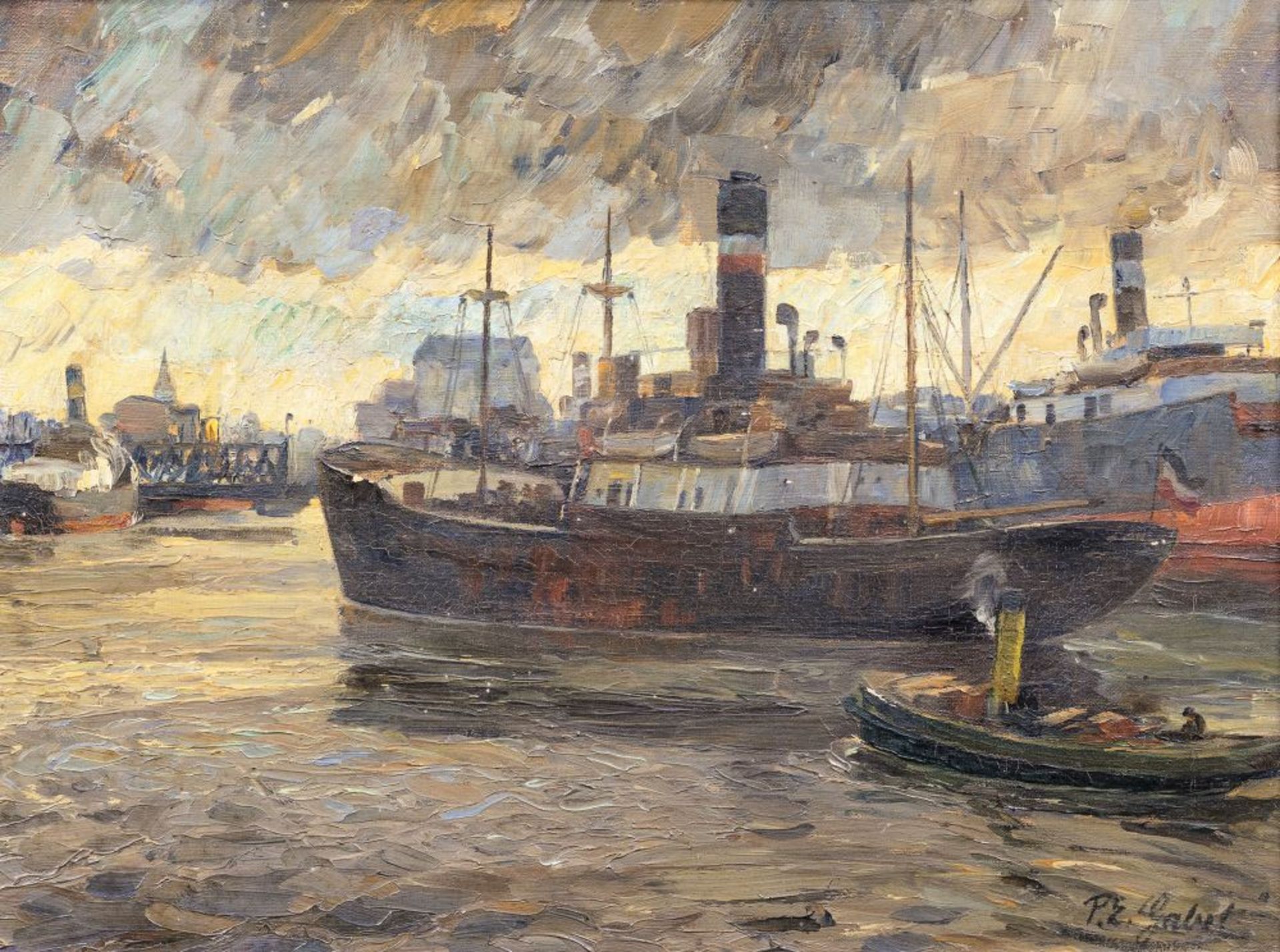 Paul Emil Gabel (Elbing 1875 - Hamburg 1938). Im Hafen von Königsberg.