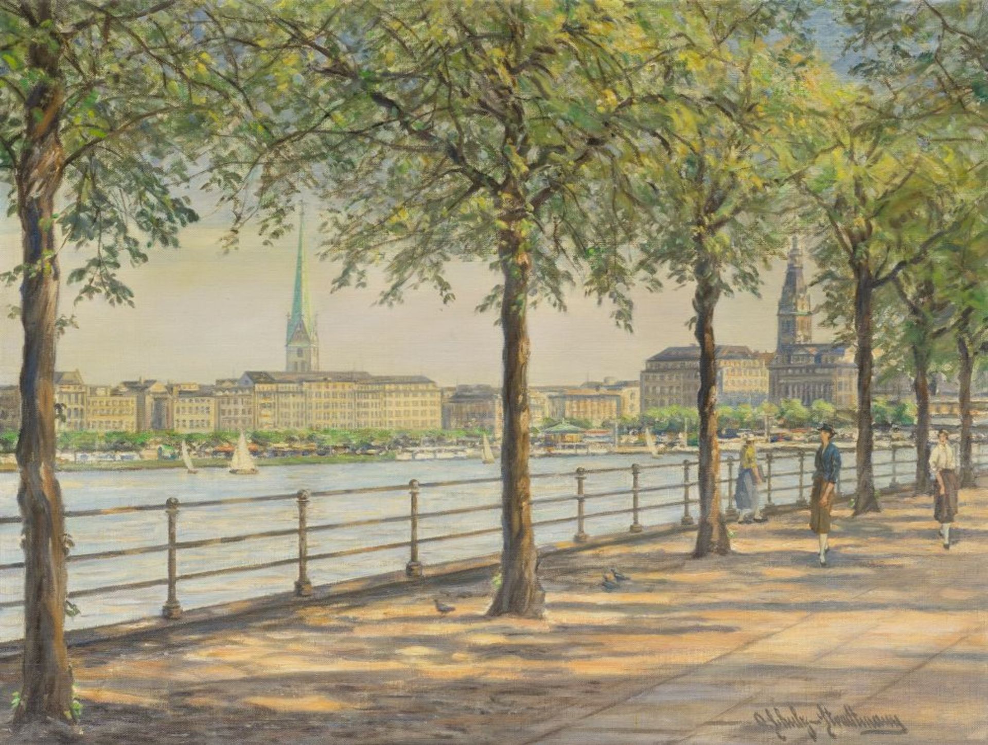 Otto Schulz-Stradtmann (Hamburg 1892 - Hamburg 1960). Blick über die Binnenalster.