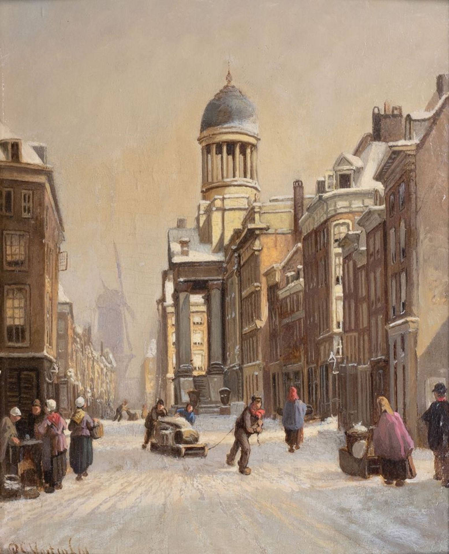 Pieter Gerardus Vertin (Den Haag 1819 - Den Haag 1893). Verschneite Straße.