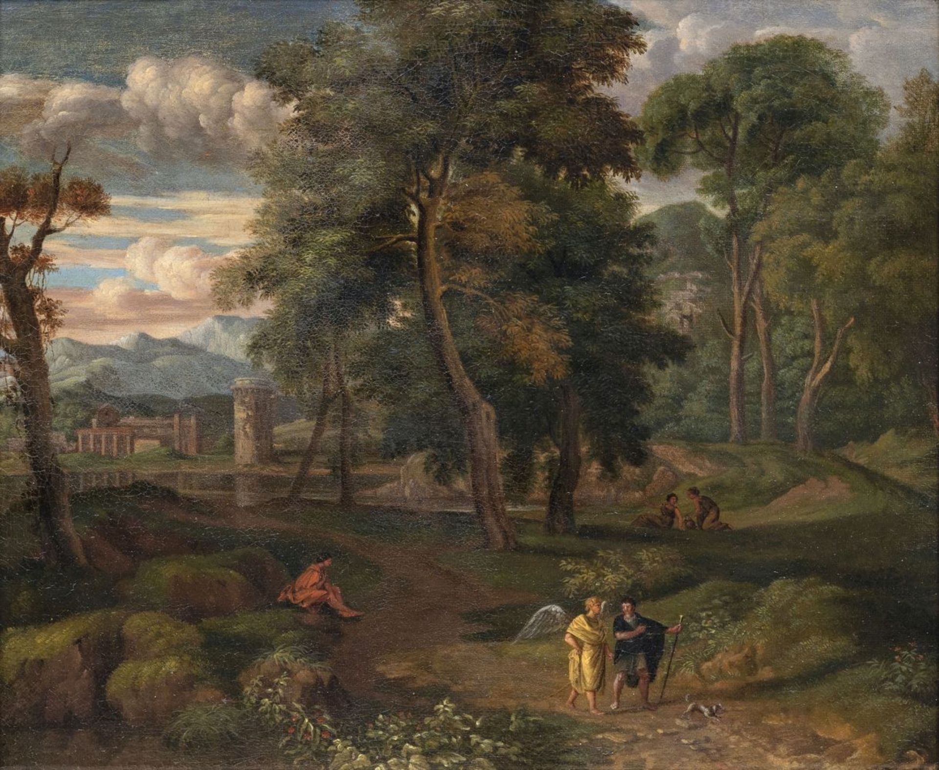 Johannes Glauber (Utrecht 1646 - Schoonhoven um 1726), zugeschr. Arkadische Landschaft mit Tobias un