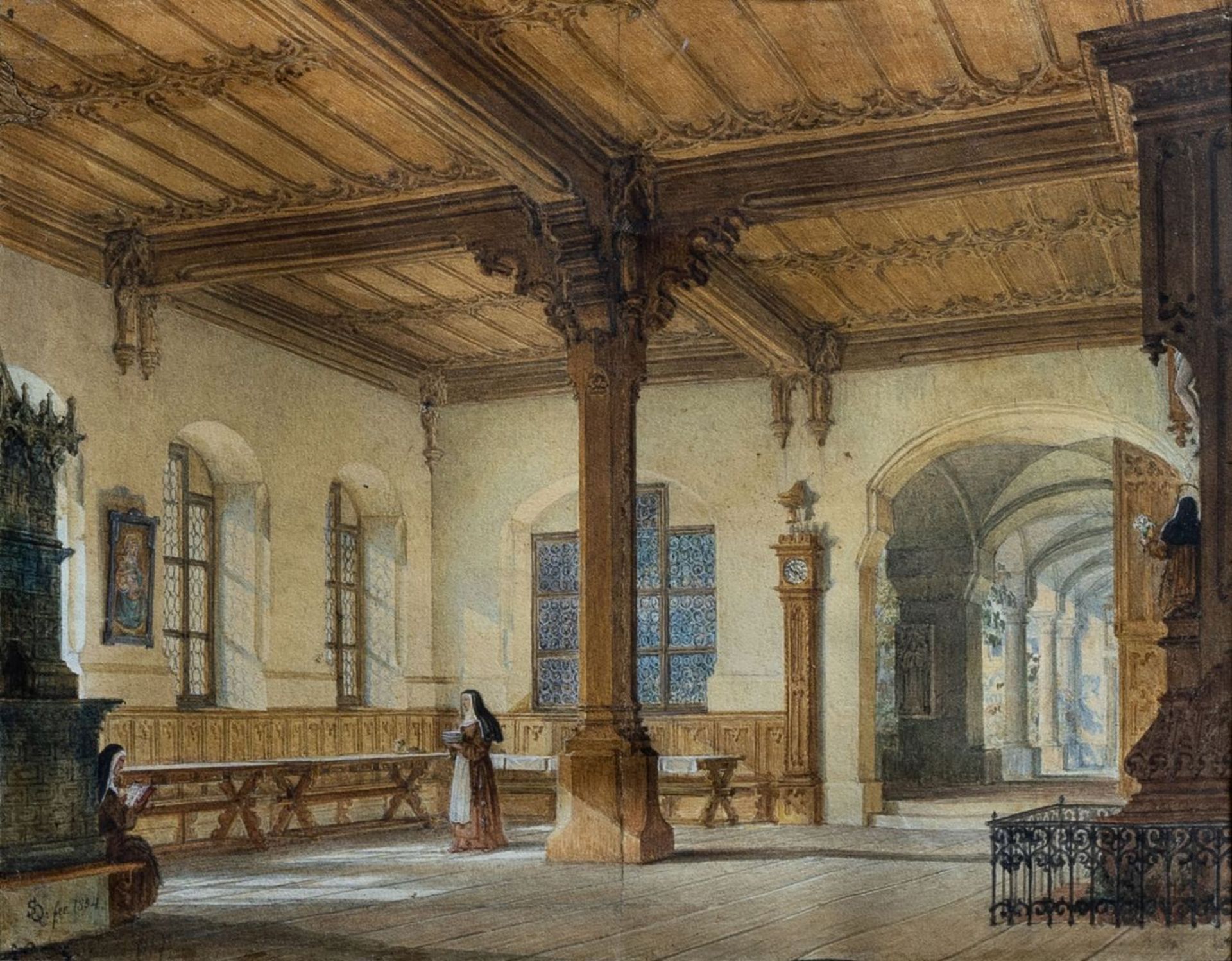 Simon Quaglio (München 1795 - München 1878). Refektorium des Klosters Frauenwörth.