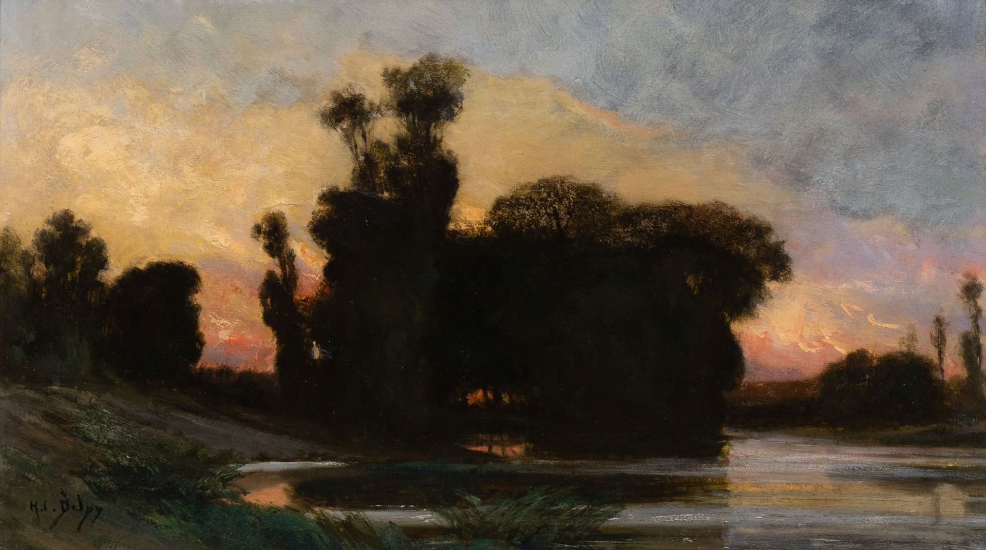 Hippolyte Camille Delpy (Joigny 1841 - Paris 1910). Abend am Fluss.