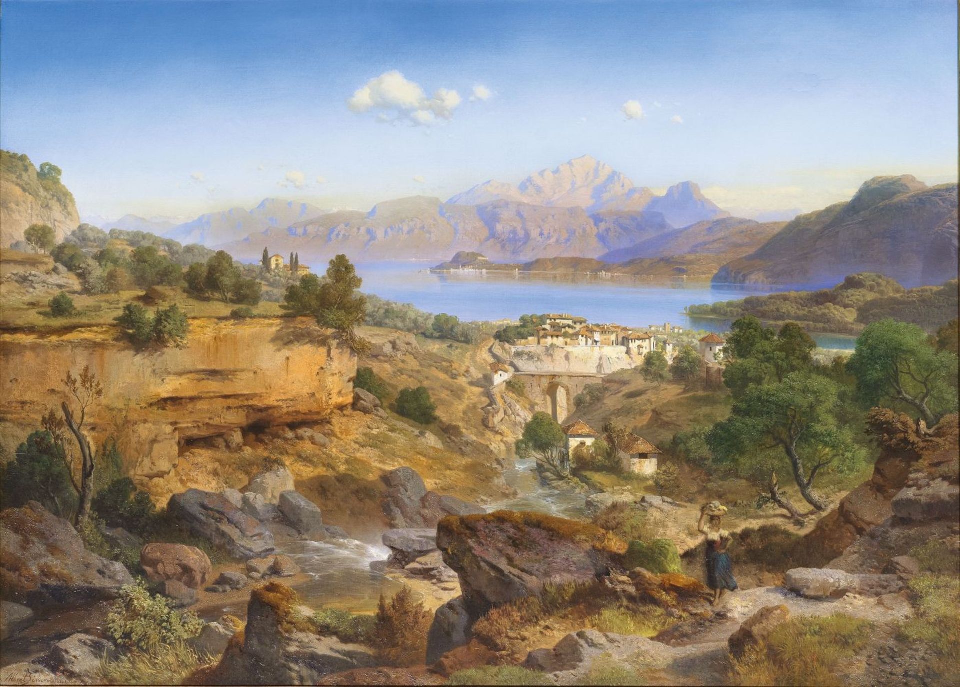 Albert August Zimmermann (Zittau 1808 - München 1888). Blick von Lenno auf Bellagio am Comer See.