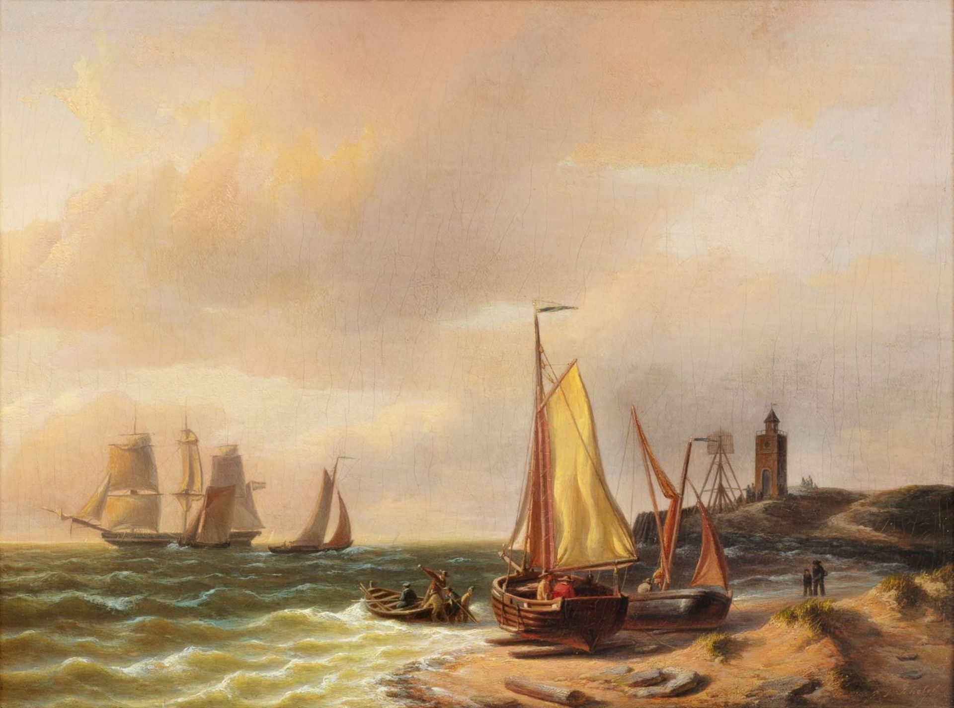 Petrus Johannes Schotel (Dordrecht 1808 - Dresden 1865). Küste mit Schiffen.