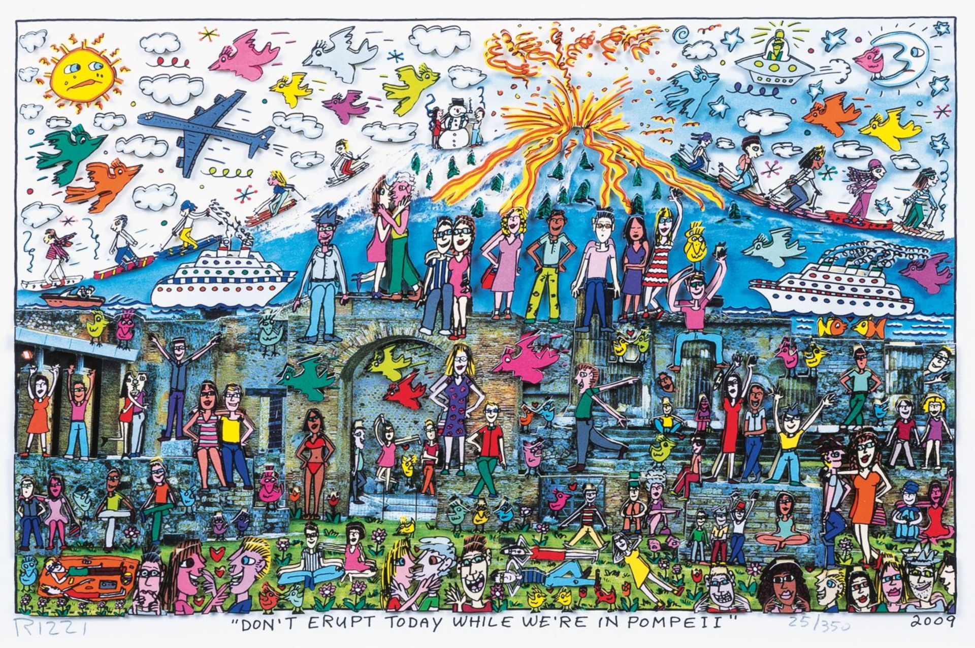 James Rizzi (New York 1950 - New York 2011). Don't Erupt Today While We're in Pompeii.