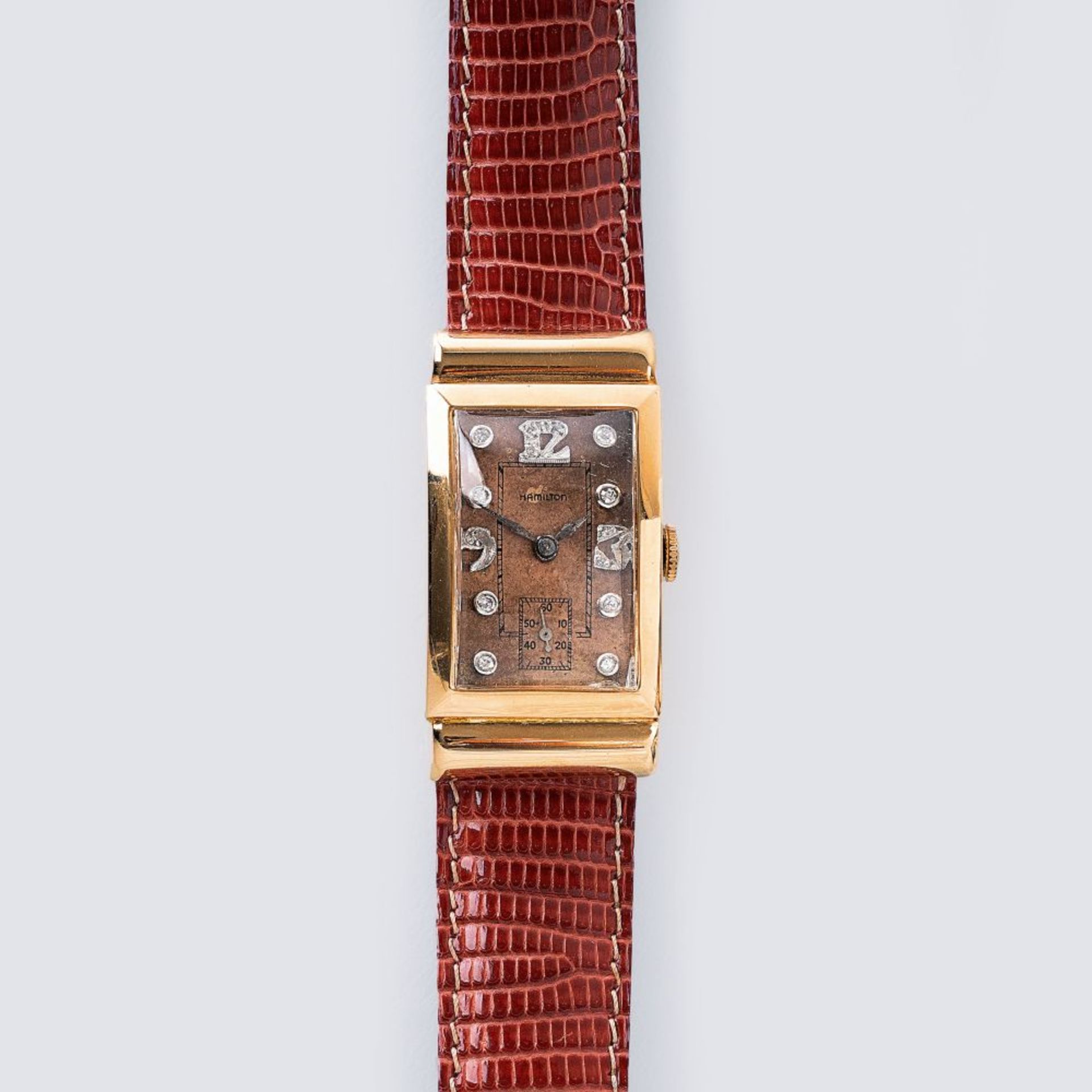 Hamilton Watch Company. Art-déco Herren-Armbanduhr mit Diamanten.