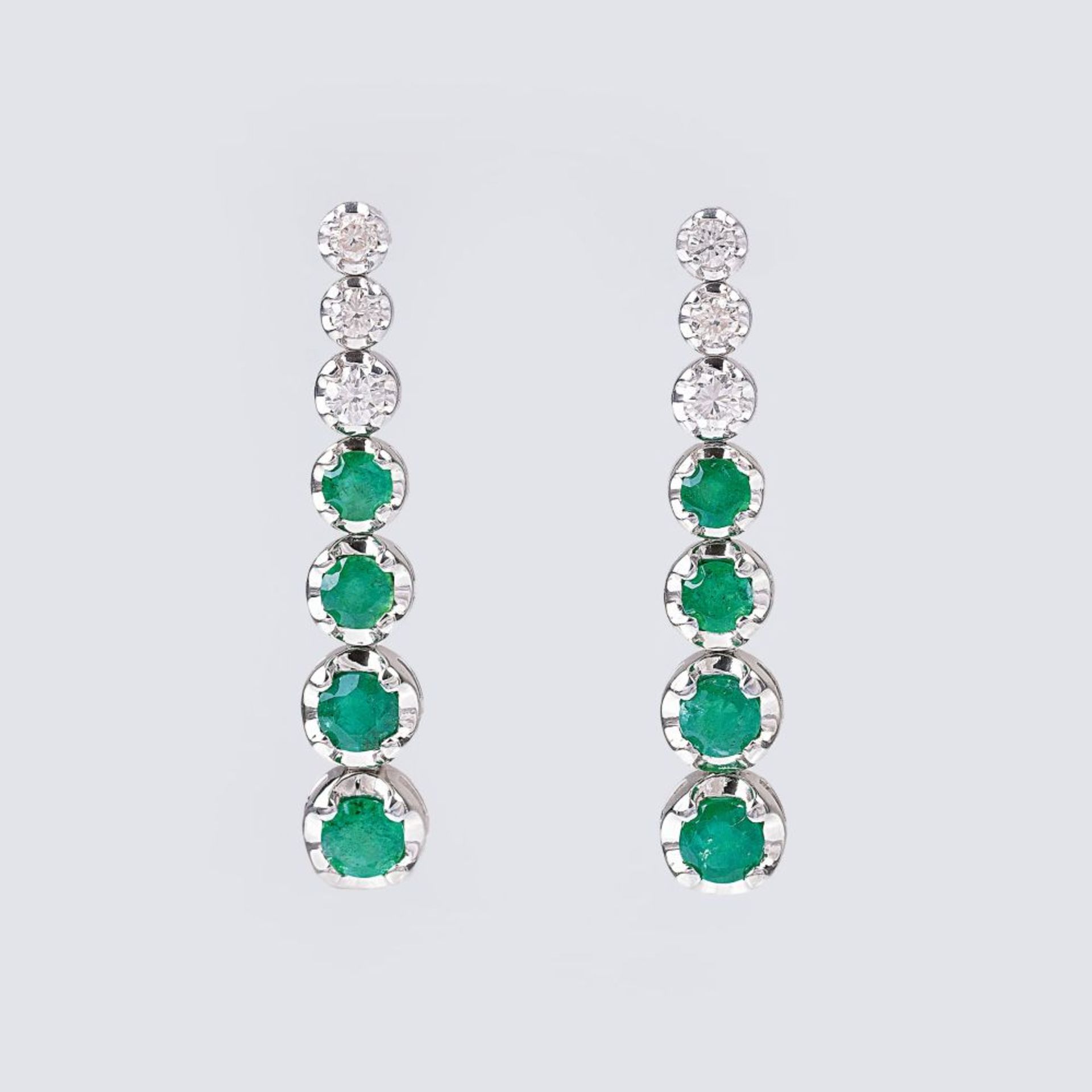 Paar Smaragd-Brillant-Ohrhänger.