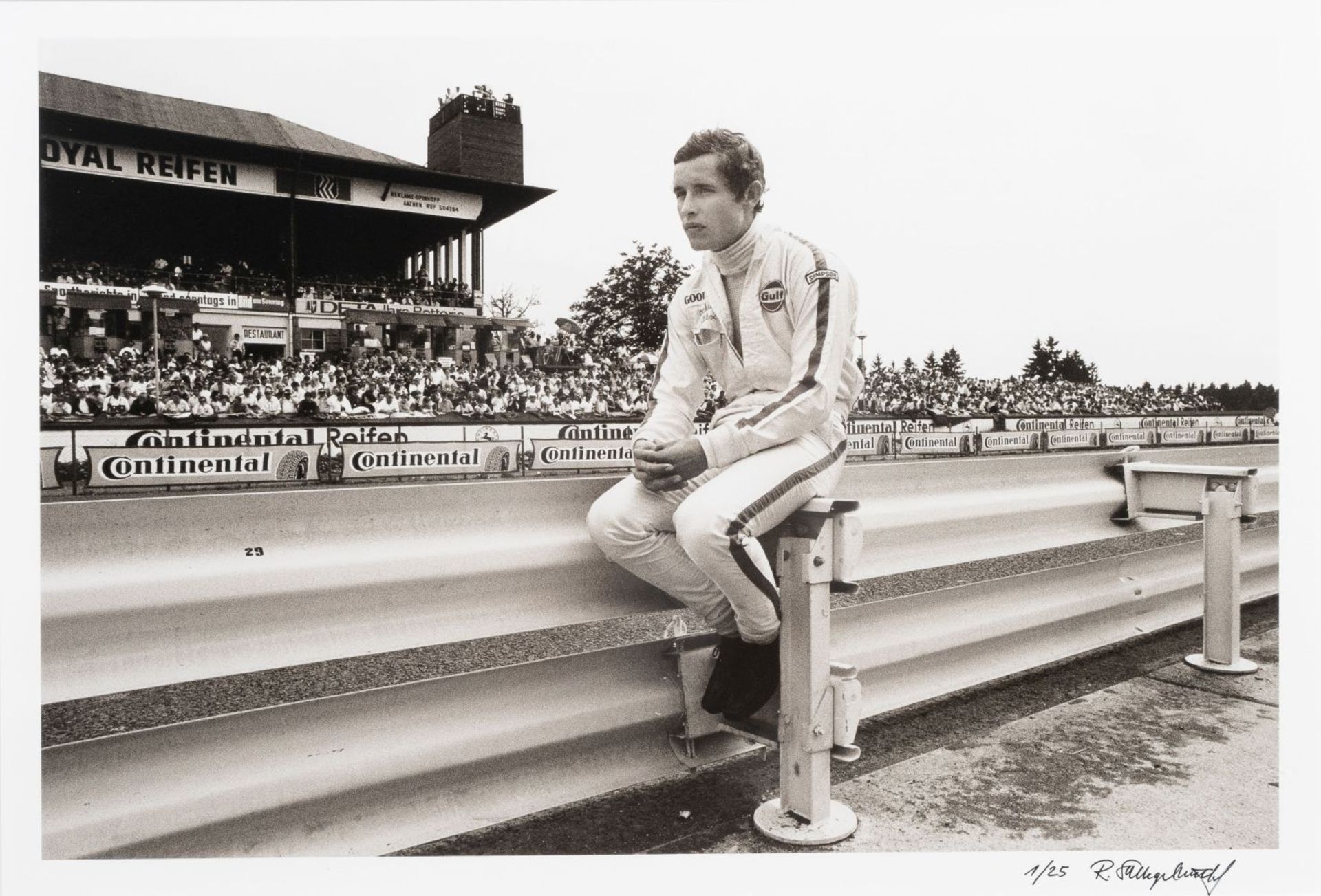 Schlegelmilch, Rainer W. (Suhl 1941). A thoughtful Jacky Ickx at the Nuerburgring.